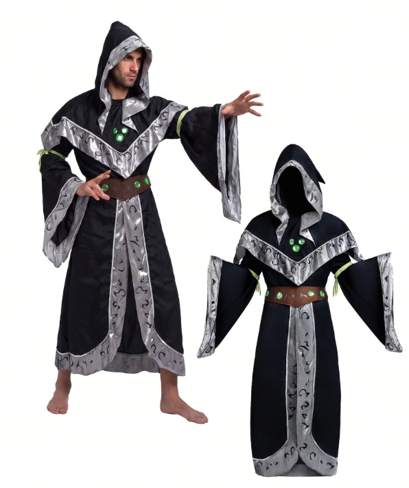 Joyfy Wizard Costume for Men Halloween Costumes for Adult, Medieval Costume with Hooded Cloak for Halloween Themed Parties Cosplay