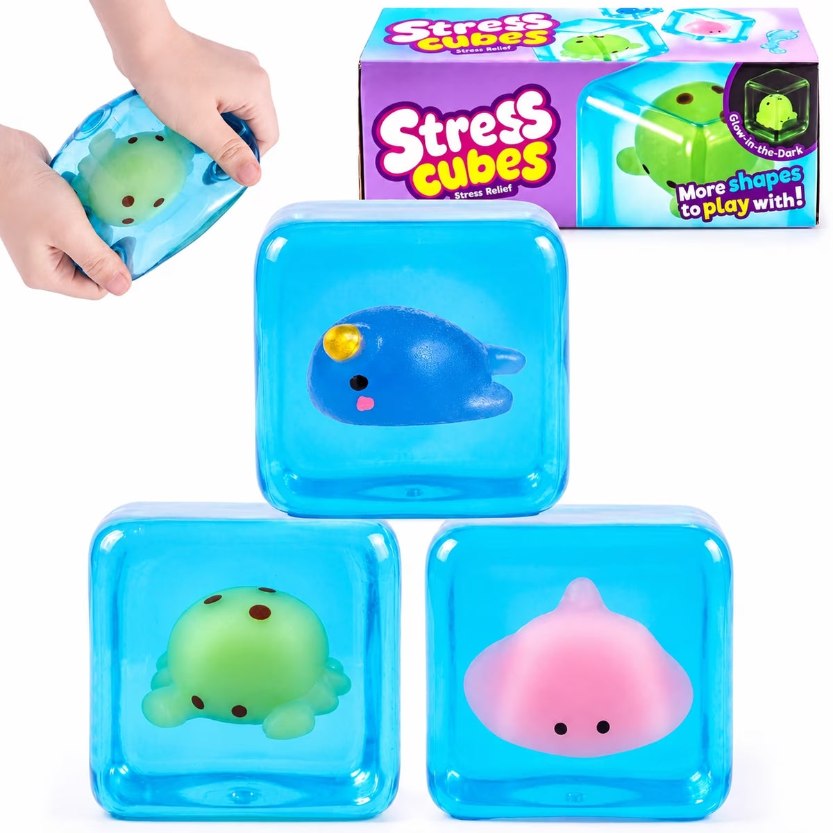 Joyfy 3PCS Glow-in-the-Dark Cube Squishy Toys, Slow Rising Squeeze Toys for Kids Adults, Stress Relief Fidget Toys for Halloween,Birthday Gifts, Party Favor