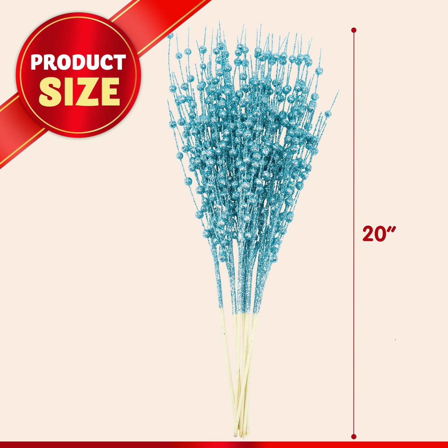 Joyfy 24 Pcs Christmas Tree Berry Stem, 20 Inches Decorative Bead Sticks, Glittery Twigs, Picks, Branches for Christmas Tree, Small Vase, Holiday, Wedding, Party (Light Blue)