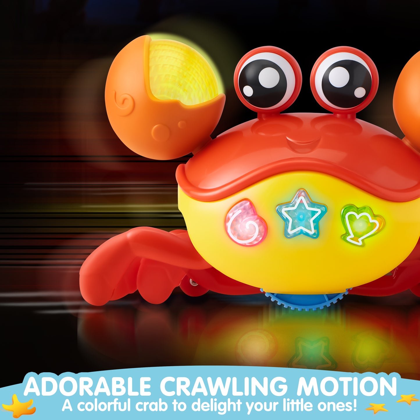 Joyfy Crawling Crab Baby Toy - Tummy Time Toy for Boys Girls, Interactive Big Crab Toy with Lights Buttons, Dancing Crab Auto-Avoiding Obstacles, Gift for Toddlers