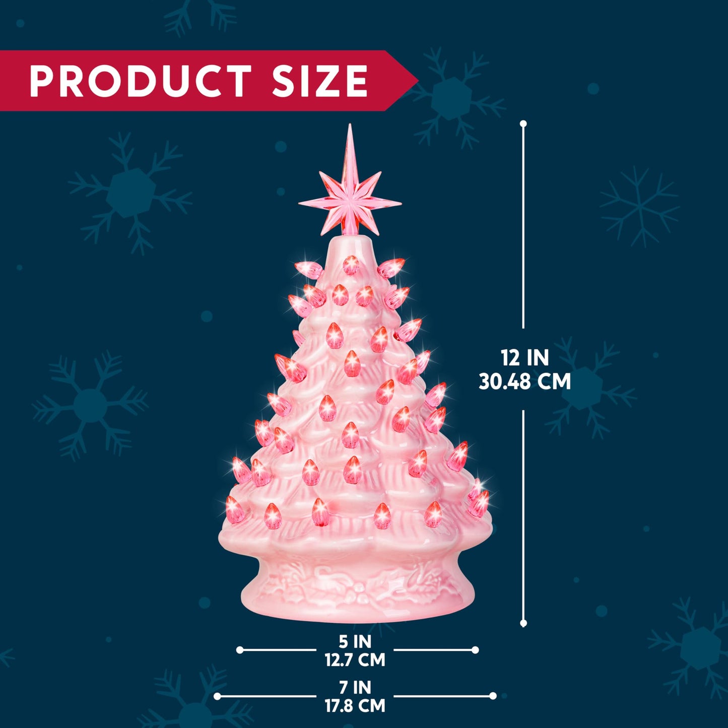 Joyfy 12 Inch Pink Ceramic Christmas Tree,Prelit Ceramic Christmas Tree with Lights and Top Star,Table Top Christmas Tree Decorations,Holiday Tree