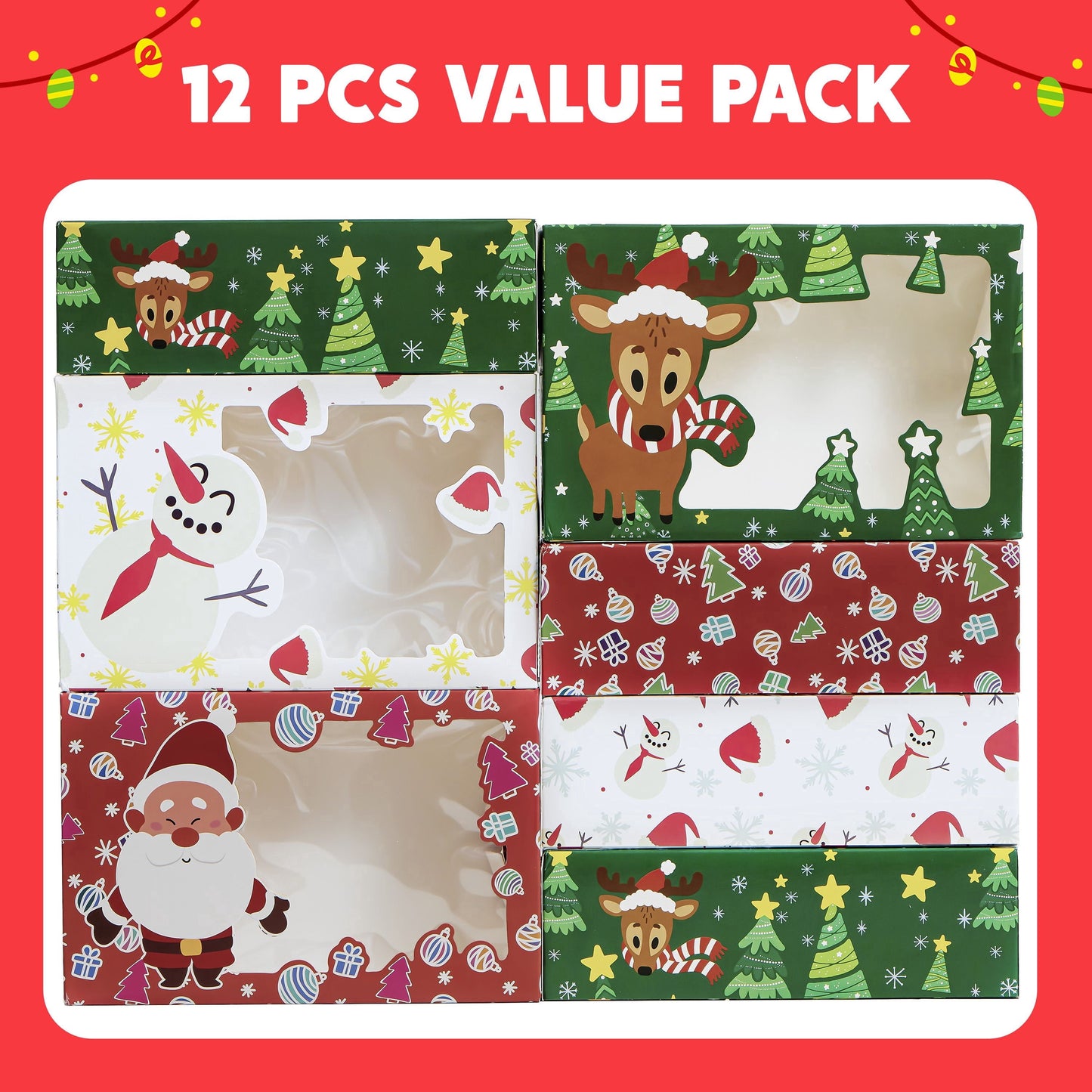 Joyfy 24 Pcs Christmas Cookie Boxes for Gift Giving, Foil Cookie Tins Holiday Treat Boxes with Window, Xmas Bakery Boxes for Pastries, Cupcakes, Cookies, Brownies, Donuts Gift Giving