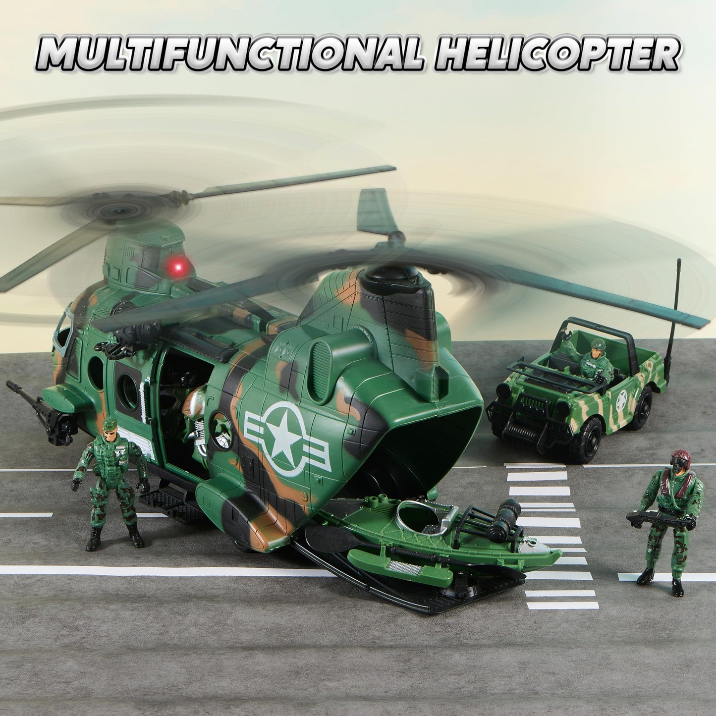 SYNCFUN 10-in-1 Army Toys Helicopter for Boys, Boys Military Toys with Light, Sound & Handle