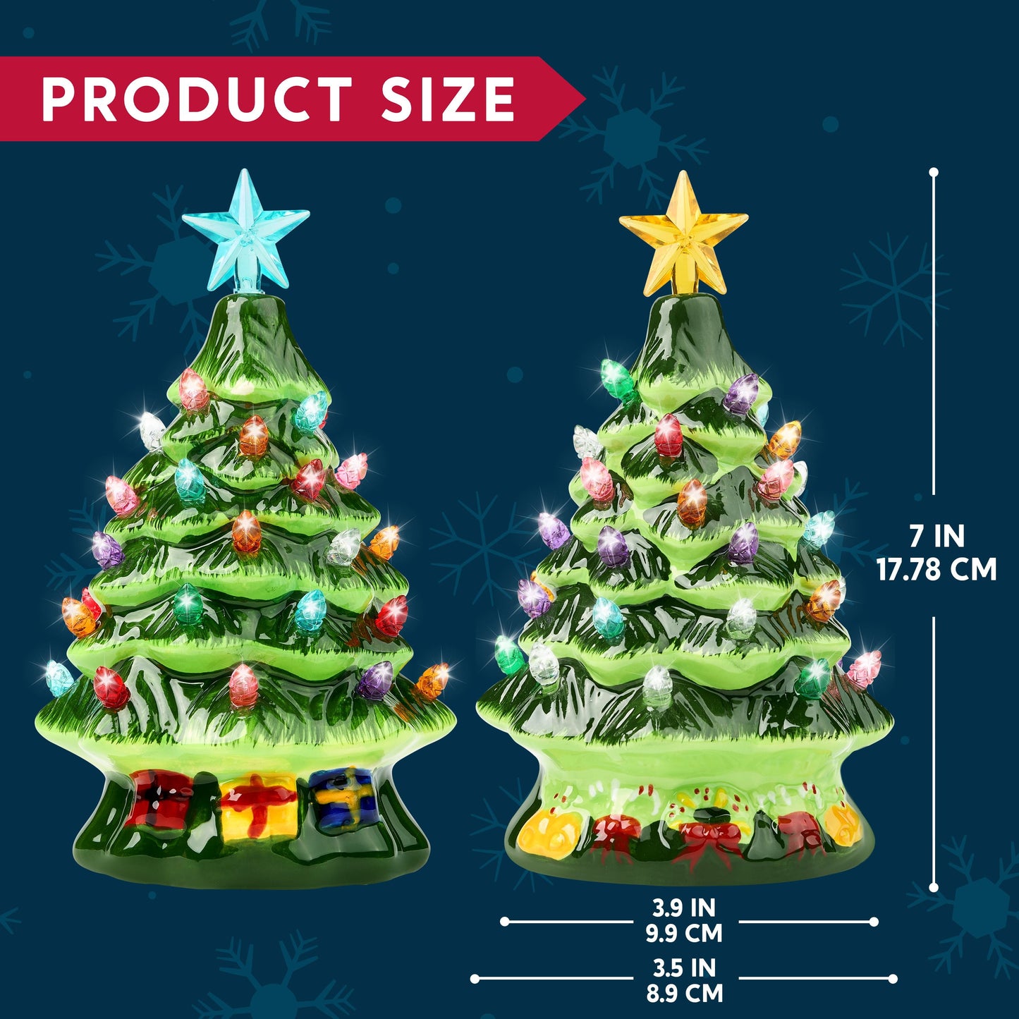 Joyfy 2 Pcs 7" Small Ceramic Christmas Tree,Prelit Ceramic Christmas Tree with Lights and Top Star,Table Top Christmas Tree Decorations,Holiday Tree