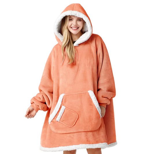 Wearable Blanket Hoodie for Women Men Gifts for Women Mom Wife Fleece Hooded Blanket Cozy Wearable Throw with Pocket & Sleeves ,Standard Coral Orange