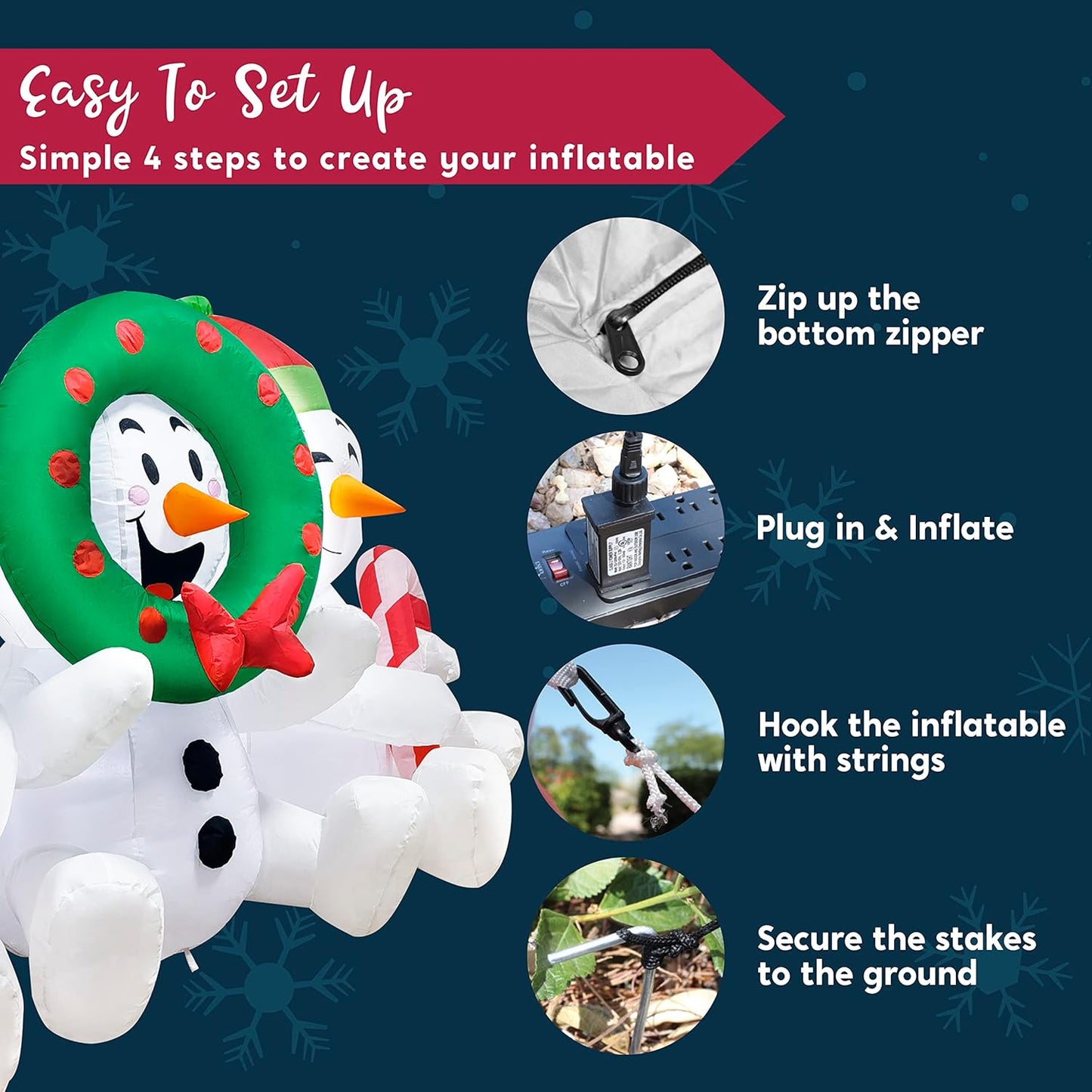 Joyfy 6 FT Christmas Inflatables Snowmen Outdoor Decorations,Christmas Three Sitting Snowmans Blow Ups Yard with Built-in LEDs for Holiday Party Garden Lawn Decor