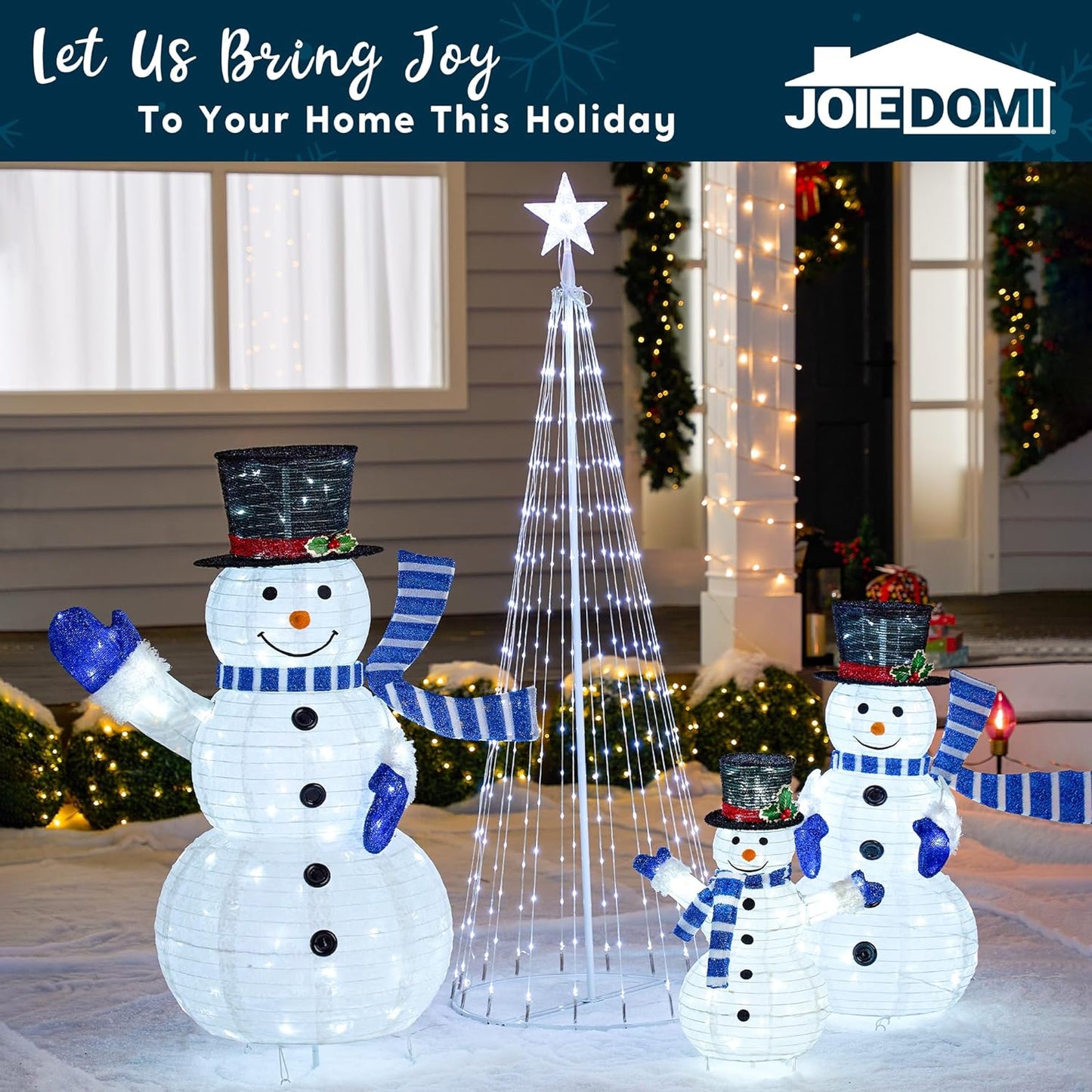 Joyfy 3 Pcs Collapsible Snowman Yard Light Christmas Outdoor Decorations,3D 270 Pre-Lit LED Snowman Christmas Decorations,Christmas Yard Light with Stakes Holiday Decor