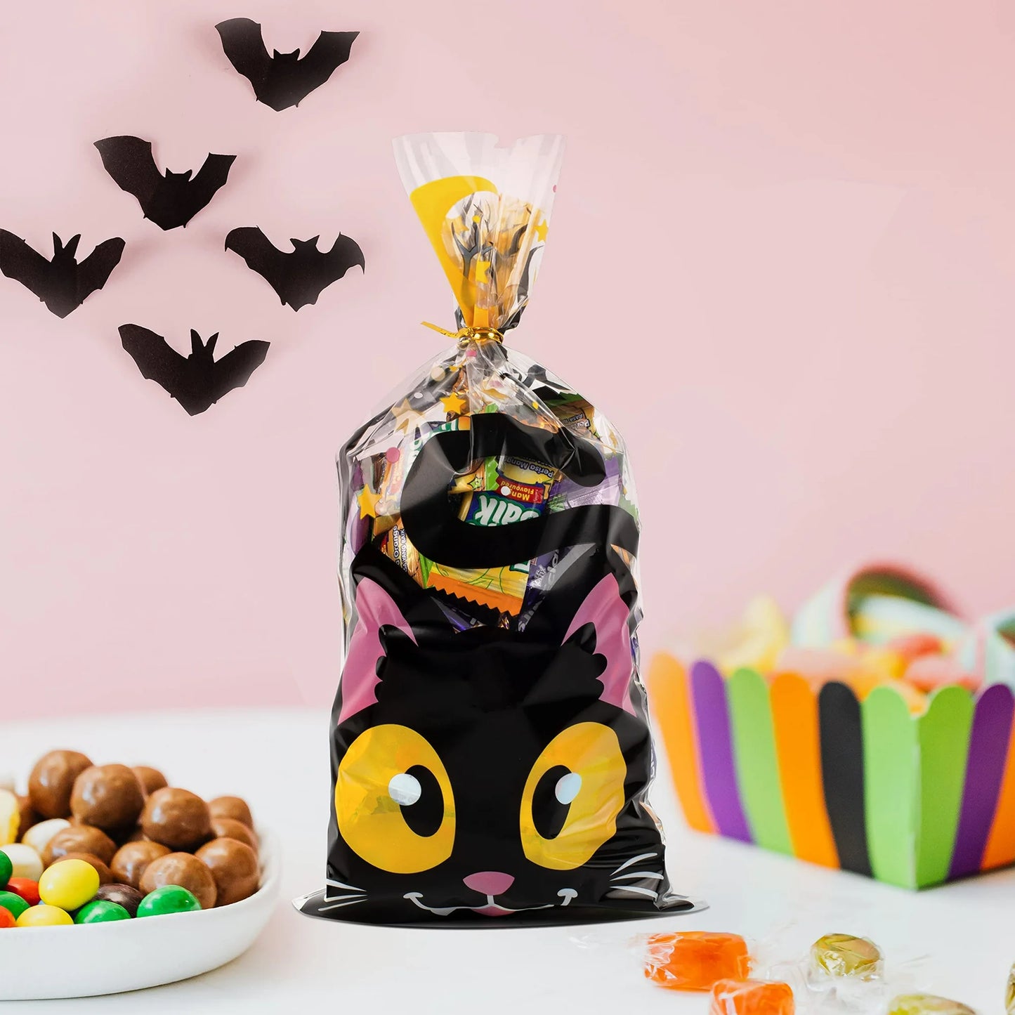 Joyfy 108 Pcs Halloween Treat Bags Cellophane Bags with Twist Ties,Goodie Bags for Snack Cookie Candy,Halloween Gift Trick or Treat Bags,Halloween Party Supplies