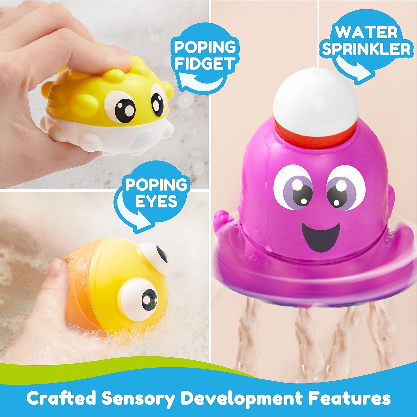JOYIN Baby Bath Toy Set - Magnetic Fishing Toy with Fishing Rod, Wind-up Shark and Turtle, Mold-Free Soft Puffer & Clown Fish, Spinning Octopus and Starfish - Sensory Development for Infants & Toddler