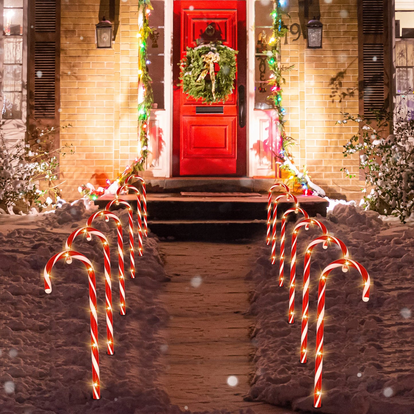Joyfy 12 Pcs Christmas Candy Cane Lights Outdoor Pathway Lights Christmas Decorations Outdoor,12" Light Up Candy Canes Outdoor Xmas Lights for Outside Porch Yard