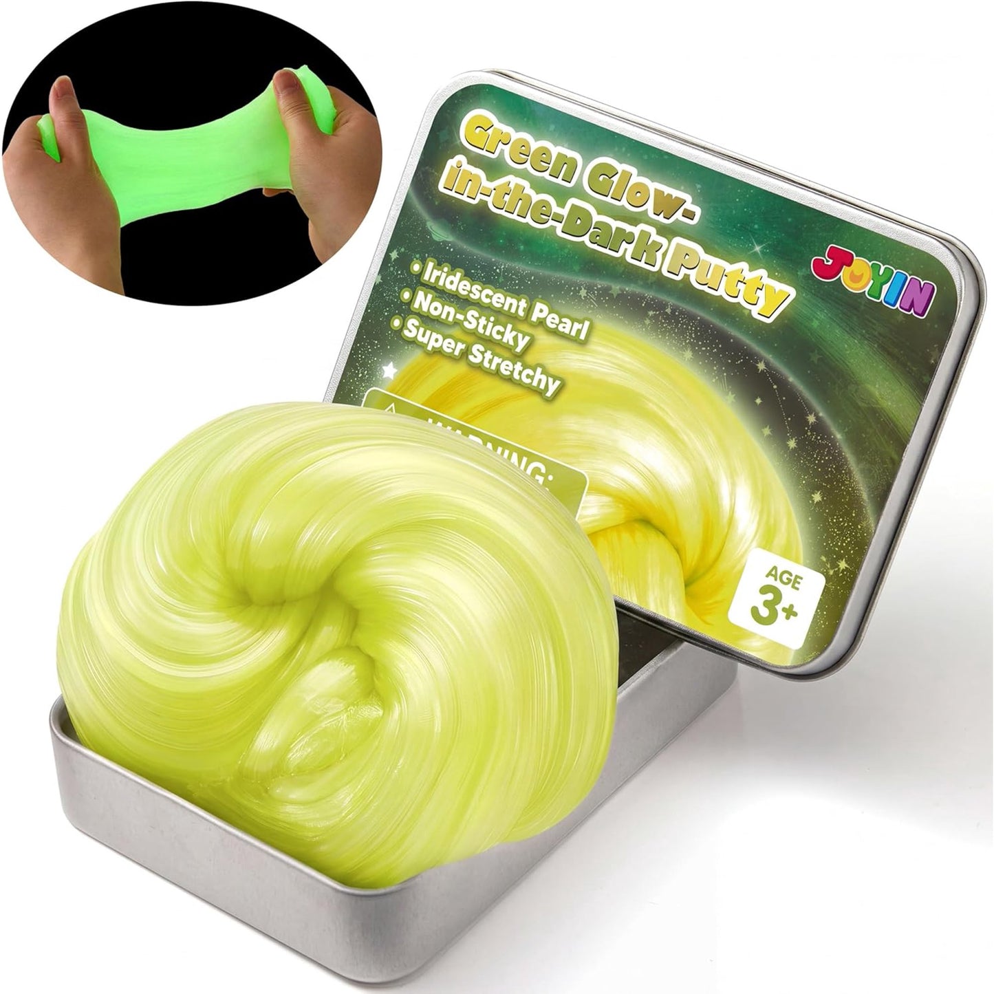 Joyfy Green Glow-in-the-dark Putty, Non-Sticky Sensory Slime, Fidget Toy for Kids and Adults, Stress Relief Gift, Water-Based Stretch Putty