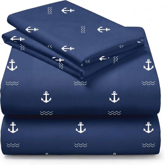 4 Piece Microfiber Kids Full Sheet Set Anchor - Deep Pocket Wrinkle Free - Cozy Toddler Bedding Set - Fade Resistant Breathable for Boys Girls Teens