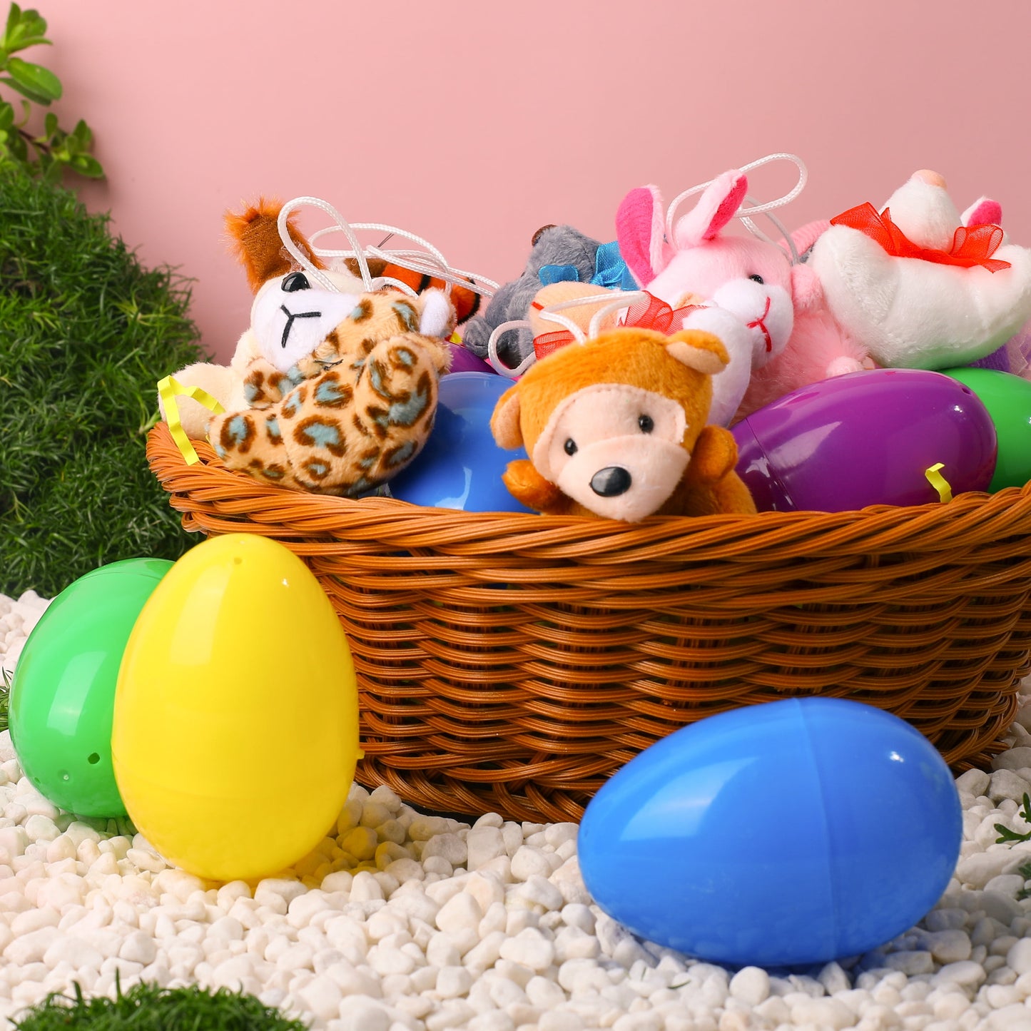 24 Pcs Prefilled Easter Eggs Set ( 12 Plush and 12 Eggs),Easter Eggs with Mini Stuffed Animals Plush Toys for Kids Toddler,Easter Basket
