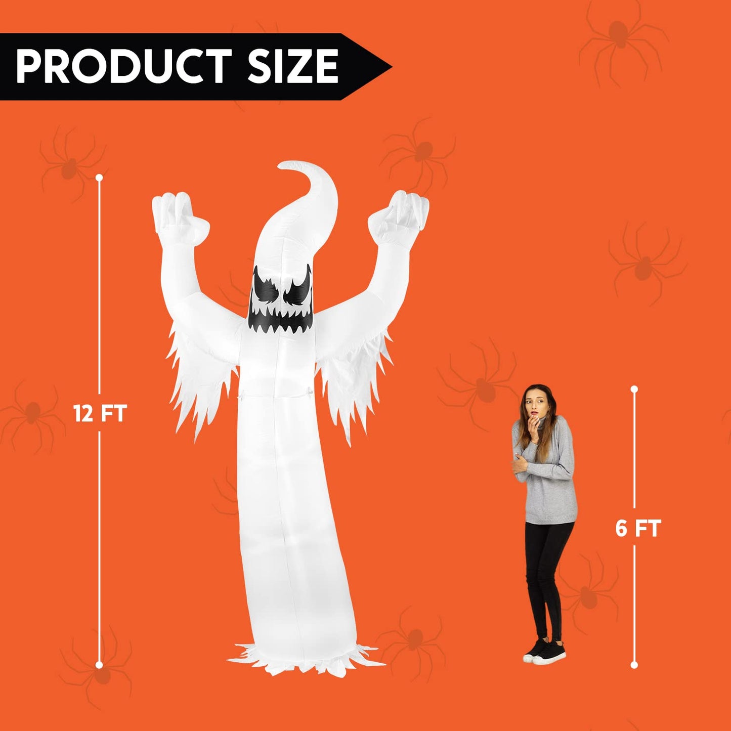 SYNCFUN 12 ft Halloween Inflatable Ghost,Giant Ghosts inflatables with Build-in LEDs Outdoor Decorations,Blow Ups Halloween Yard Inflatables