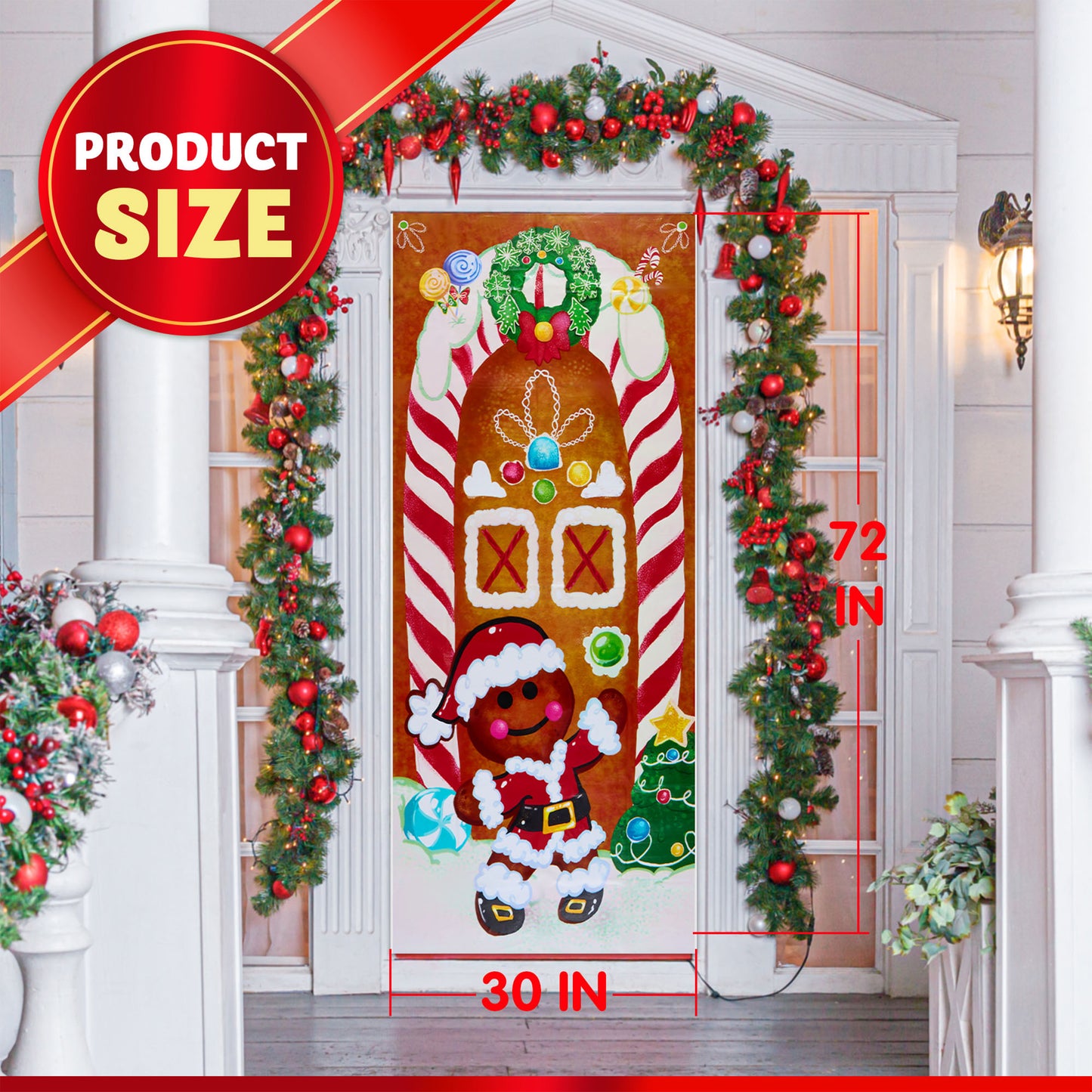 SYNCFUN Christmas Ginger Bread House Window Door Cover Winter Holiday Party Decoration 72X30 Inches