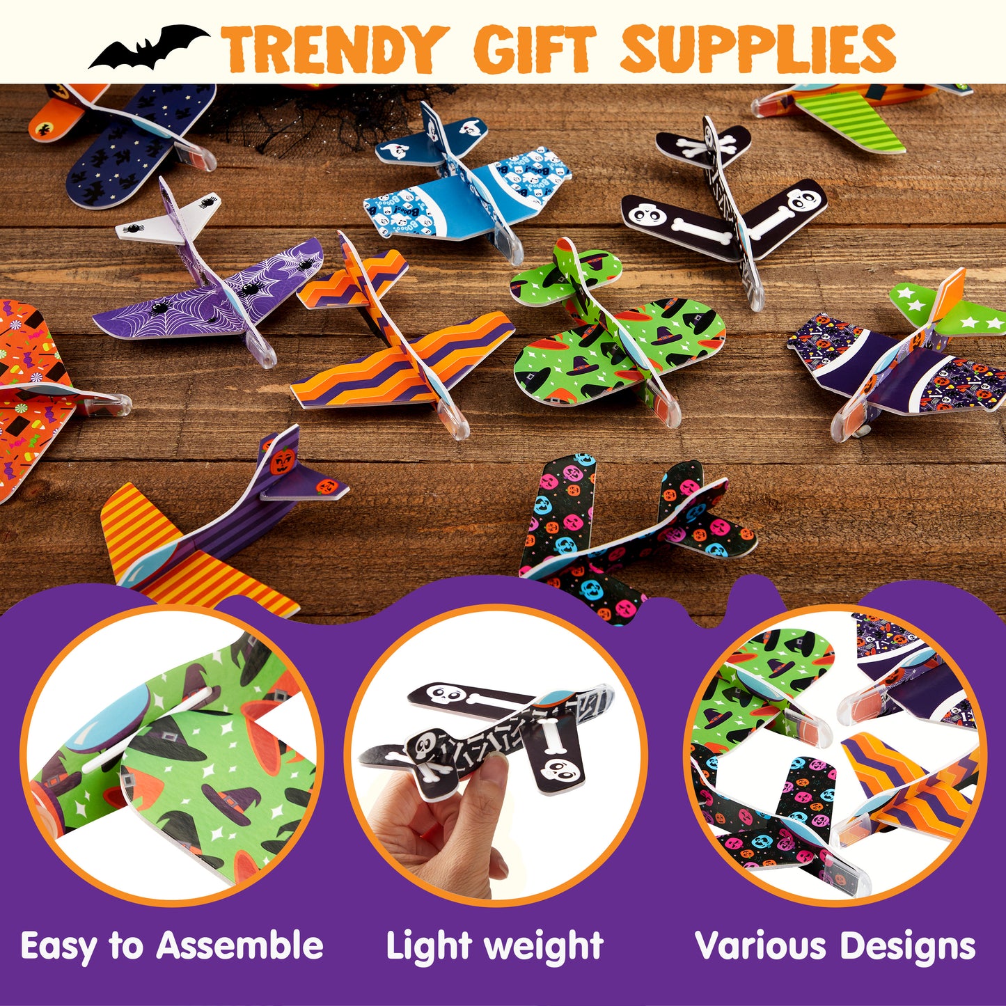 Joyfy 48 Pcs Halloween Foam Airplanes,12 Different Airplane Designs Halloween Toys Party Favors for Kids,Halloween Treat Bag Fillers