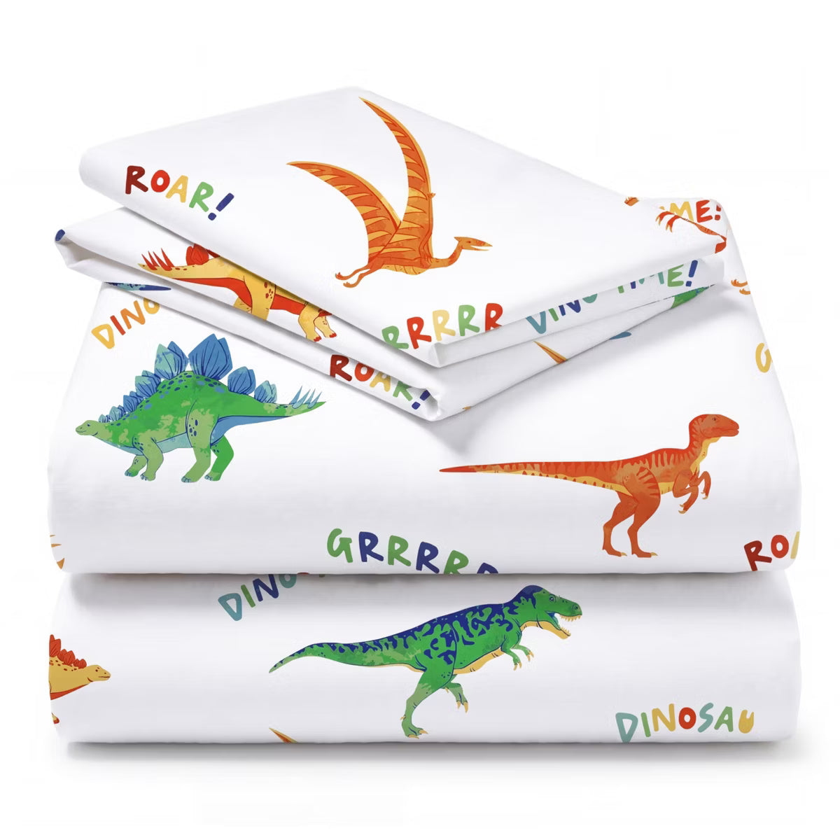 Joyfy 4 Piece Kids Full Sheet Set Watercolor Dinosaur - Soft Microfiber Bed Sheets - Deep Pocket Wrinkle Free - Cozy Toddler Bedding Set - Fade Resist