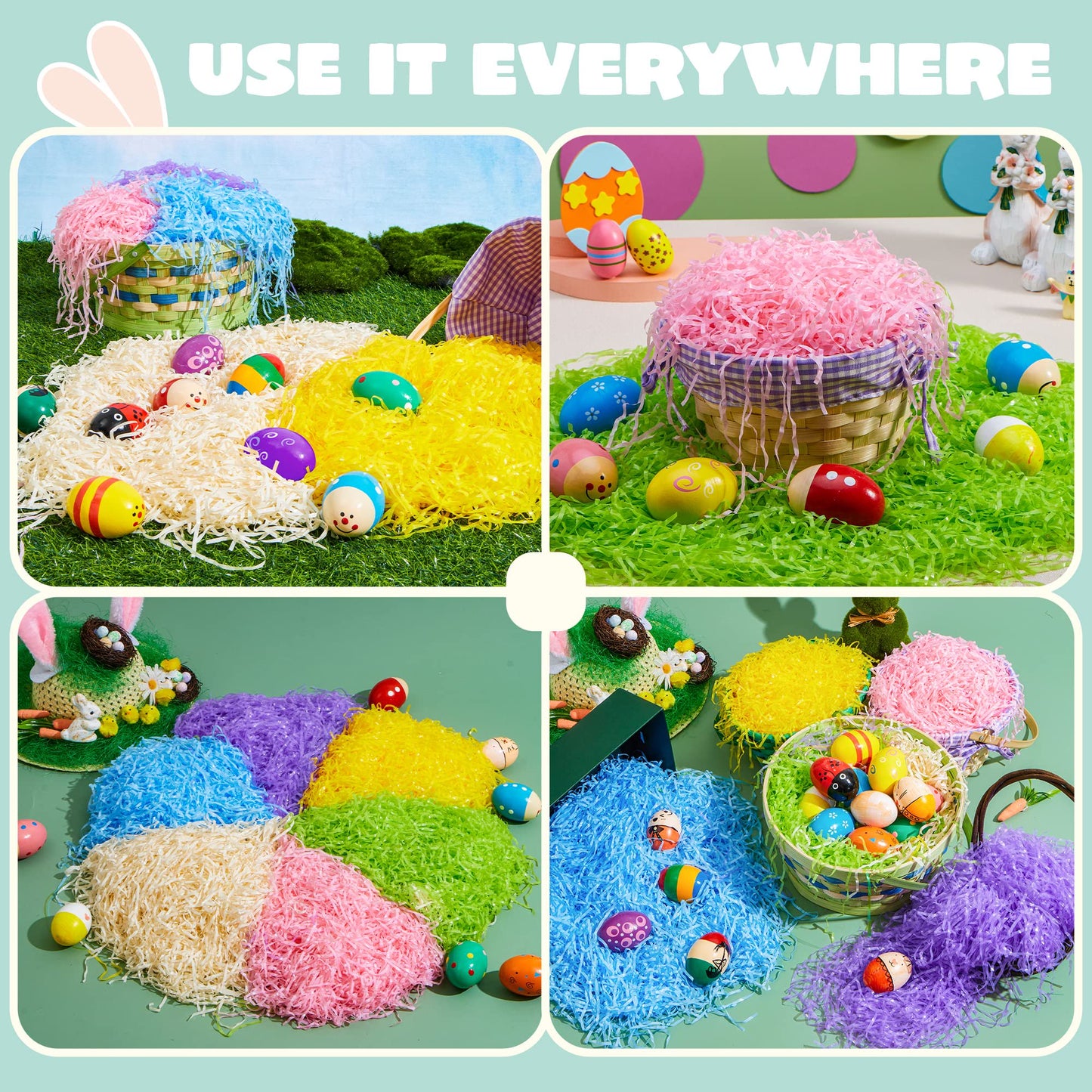 Joyfy 12 Oz Easter Plastic Grass in 6 Colors, Easter Shred Packaging Filler for Easter Basket Filling, Gift Wrapping, Easter Egg Stuffer Party Supplies