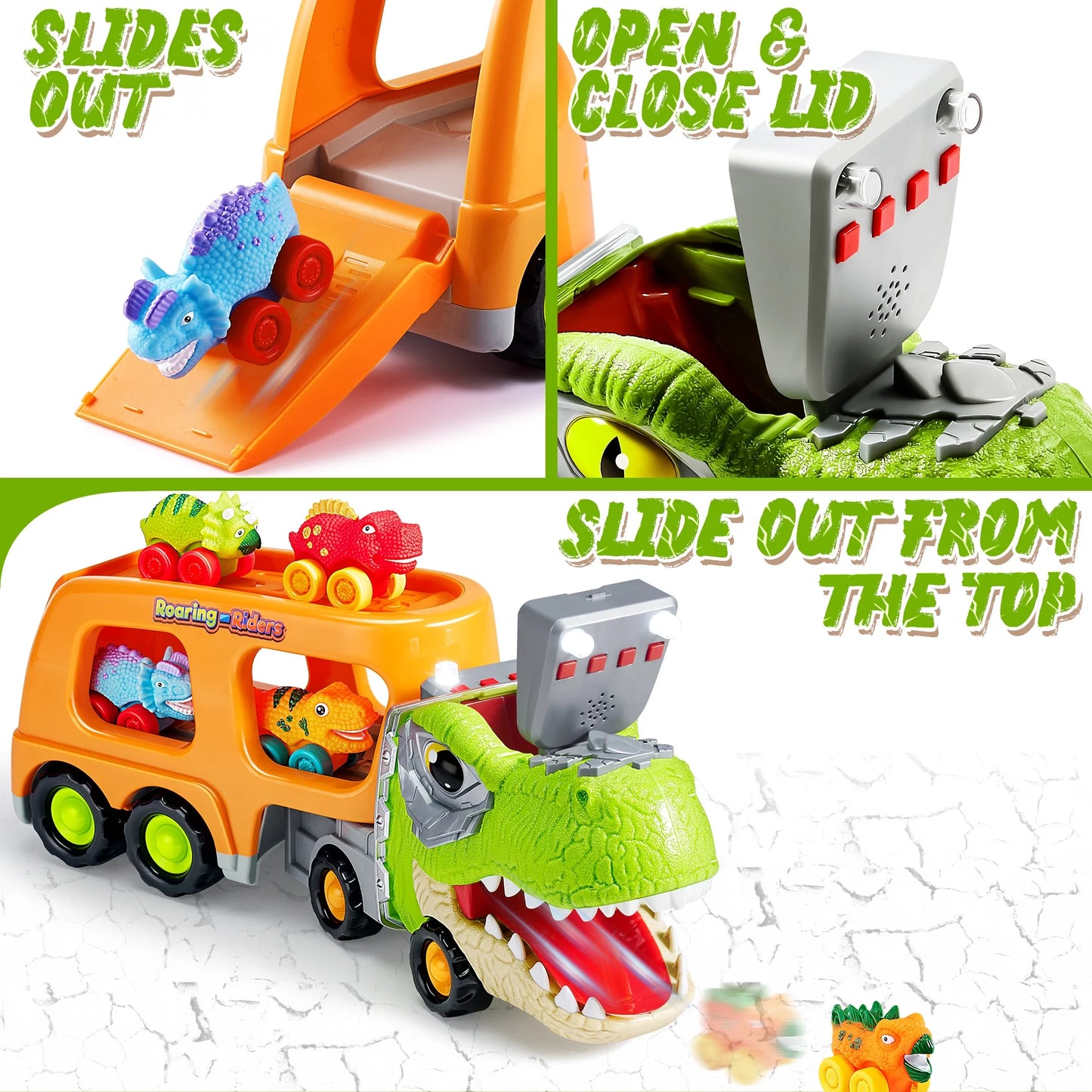 Dinosaur Truck Toys, Carrier Truck Toys with 6 Rubber Car Vehicles, Birthday Gift for Kids Toddlers 2 3 4 5 6 Years Old