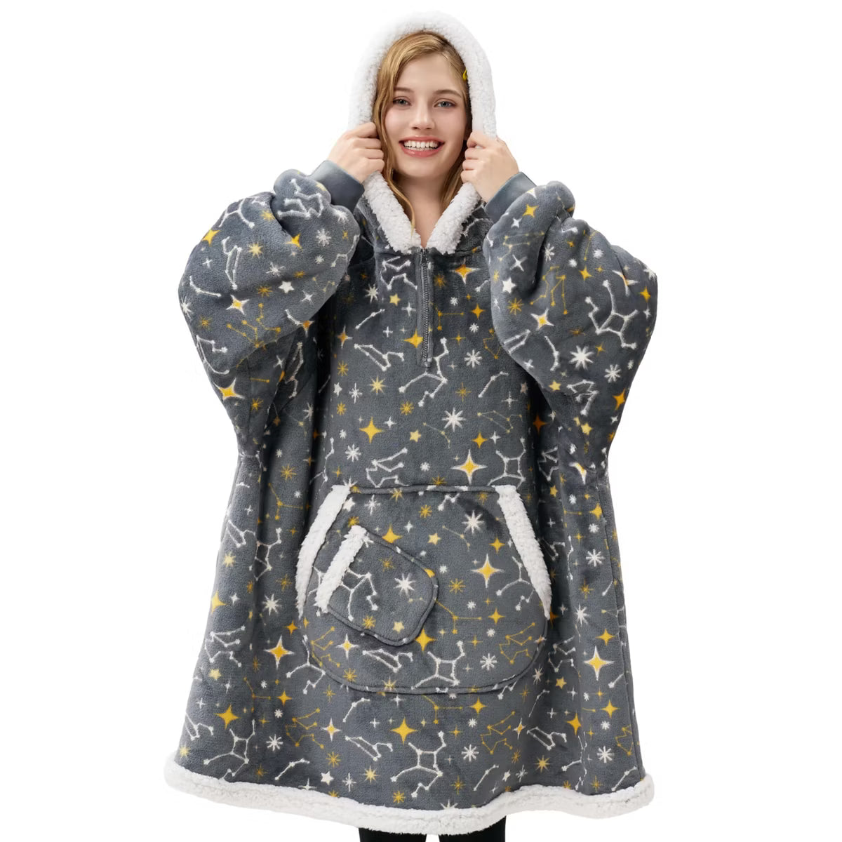 Joyfy Wearable Blanket Hoodie for Adults Gifts for Teen Girls Sister Women Fleece Printed Hooded Blanket Sweatshirt Warm Cozy with Pocket & Sleeves