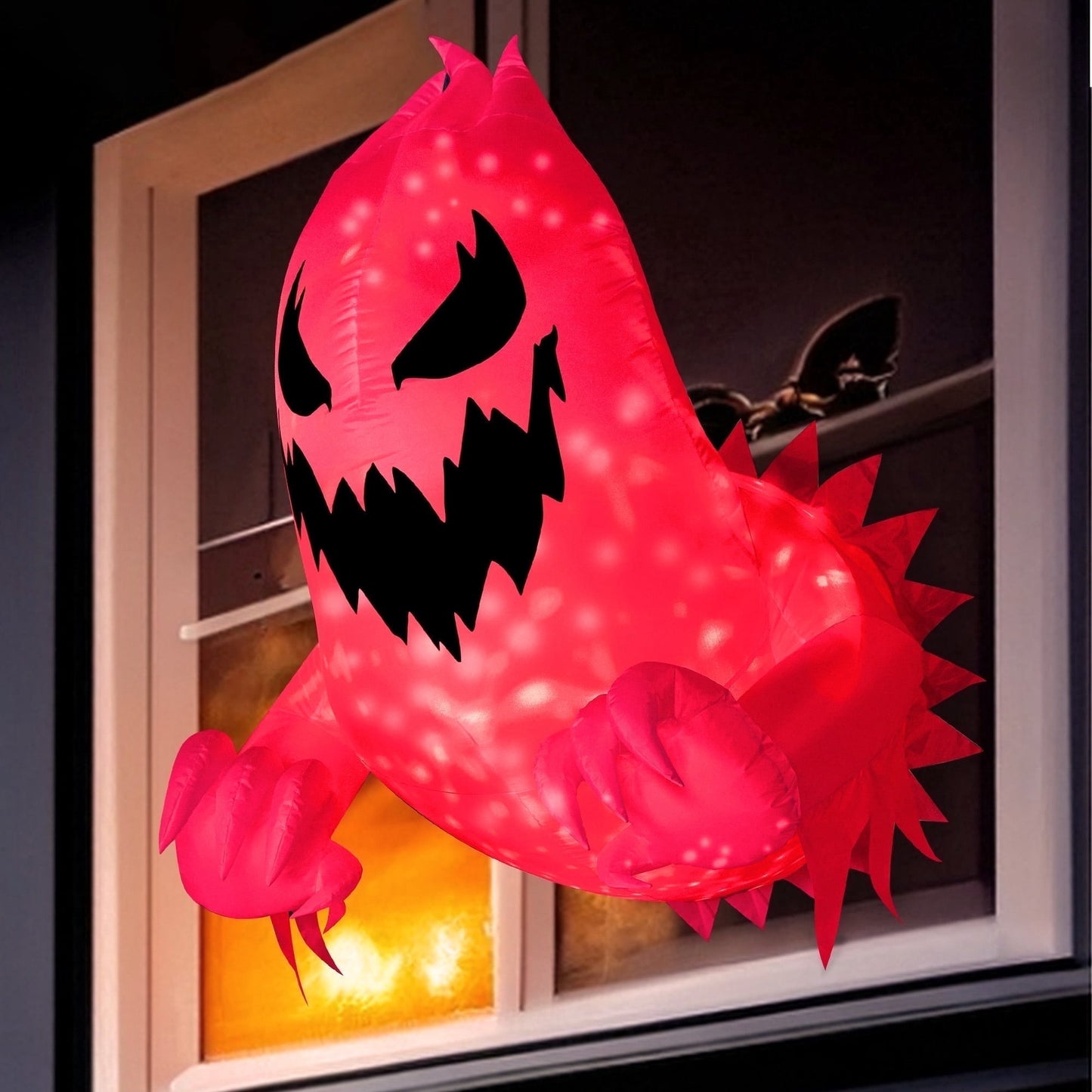 Joyfy 4.5 FT Halloween Inflatable Ghost Broke Out from Window with Built-in Rotating Red LED Blow Up Inflatable for Window Decoration Yard Garden Lawn Decor