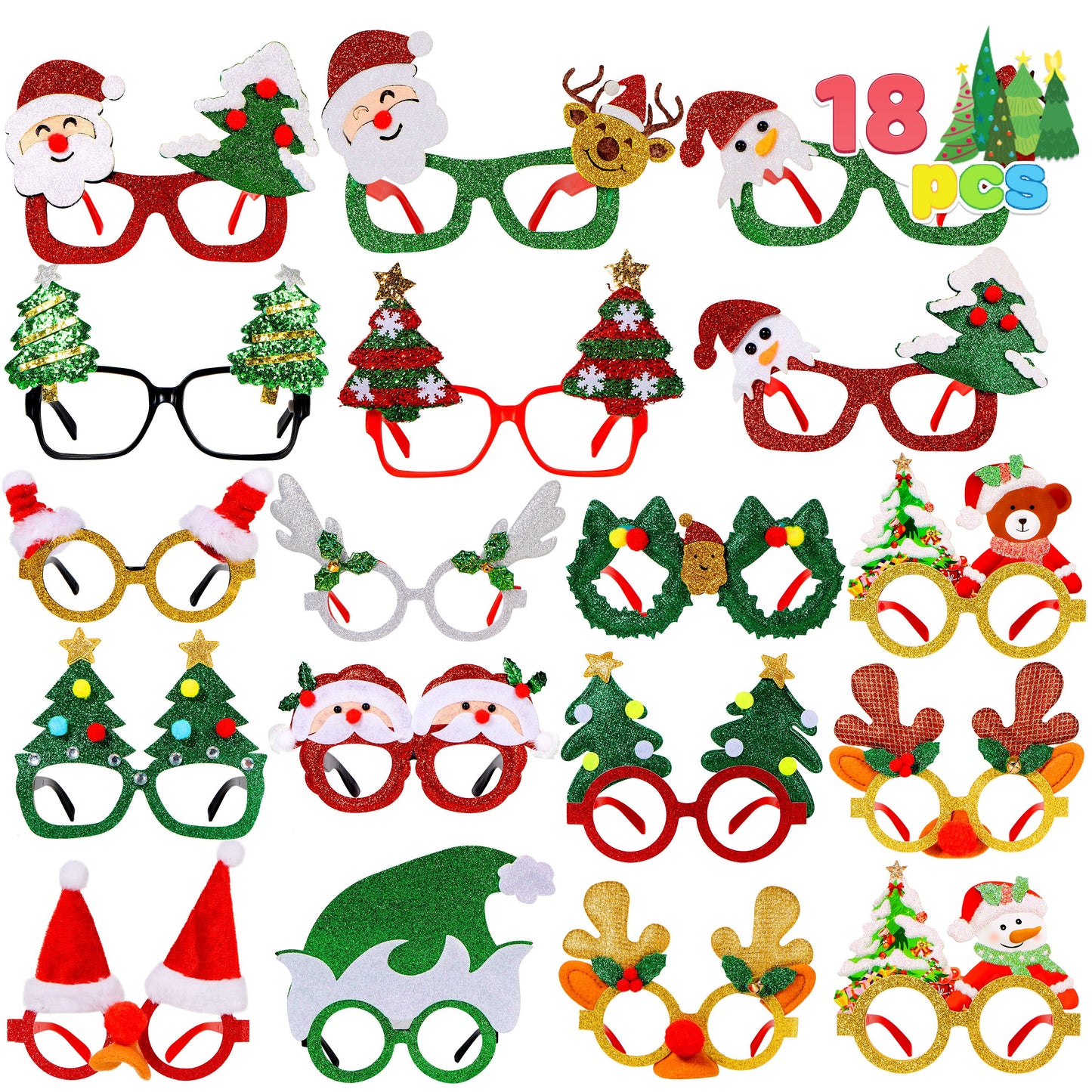 Joyfy 12 Pcs Christmas Eyeglasses Frames Glitter Photo Props for Kids Adult Party Favors Holiday Supplies (One Size Fits All)