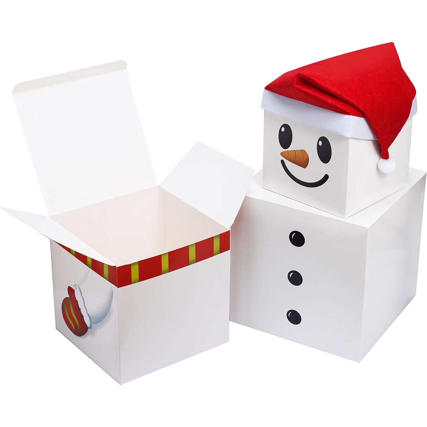 Joyfy 3 Pcs Christmas Snowman Stacking Boxes with Lids and Christmas Hat, Large Decorative Stackable Boxes, Nesting Boxes, Xmas Stackable Gift Box for Christmas Holiday and Winter Decorations