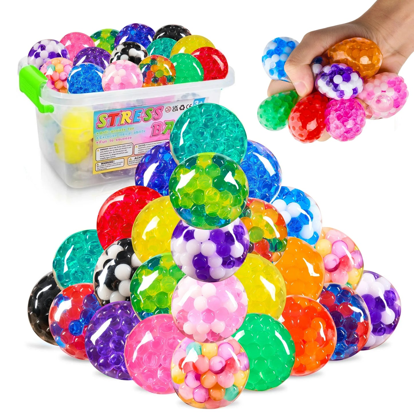 24 Pack Mini Stress Balls Fidget Toys for Adults Stress Relief Squishies Party Favors for Kids, Orbeez Anxiety Calming Squeeze Balls, Prize (1.57")