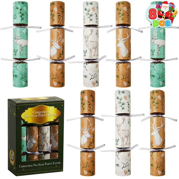 Joyfy 10" Christmas Crackers Party Table Favor, 8 Pcs No Snap Reindeer Design, with Party Hat Joke & Little Gift for Xmas Holiday Dinner Traditions