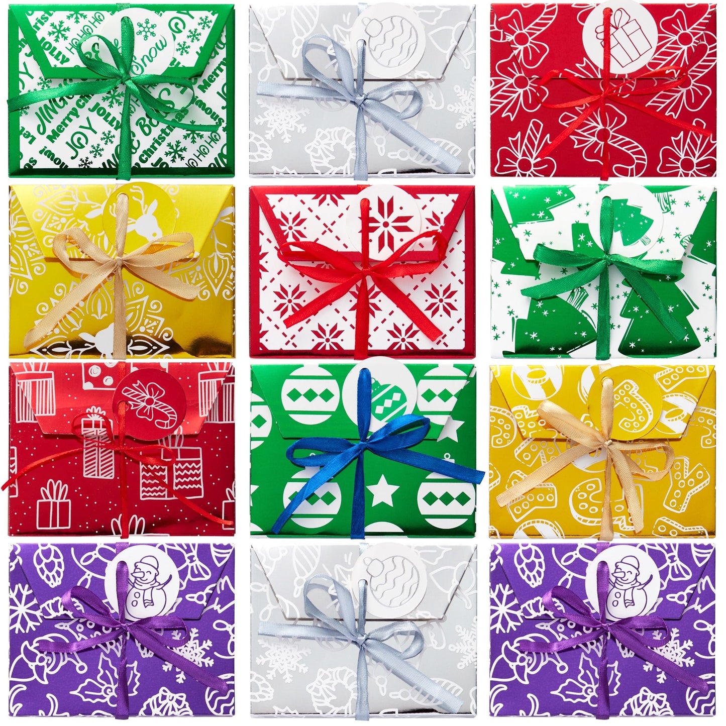 Joyfy 36 Christmas Foil Card Gift Boxes Holder with Ribbon, Christmas Holiday Square Gift Card Box, Christmas Decorative Wrapped Gift Card Money Box for Envelopes Stocking Stuffers
