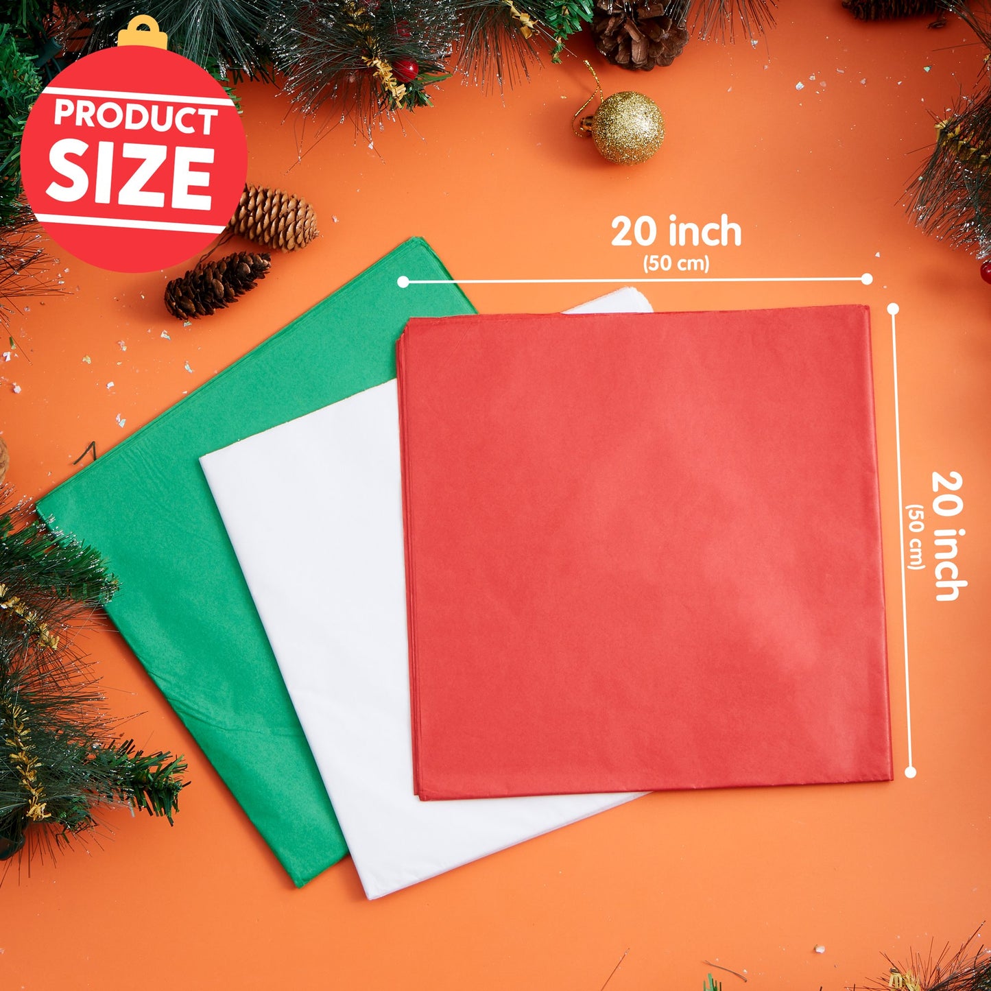 Joyfy 36 Sheets of Christmas Tissue Paper (Red, Green, and White), 20" x 20" Wrapping Paper for Christmas Party Supplies, DIY Gift Wrap Decorations
