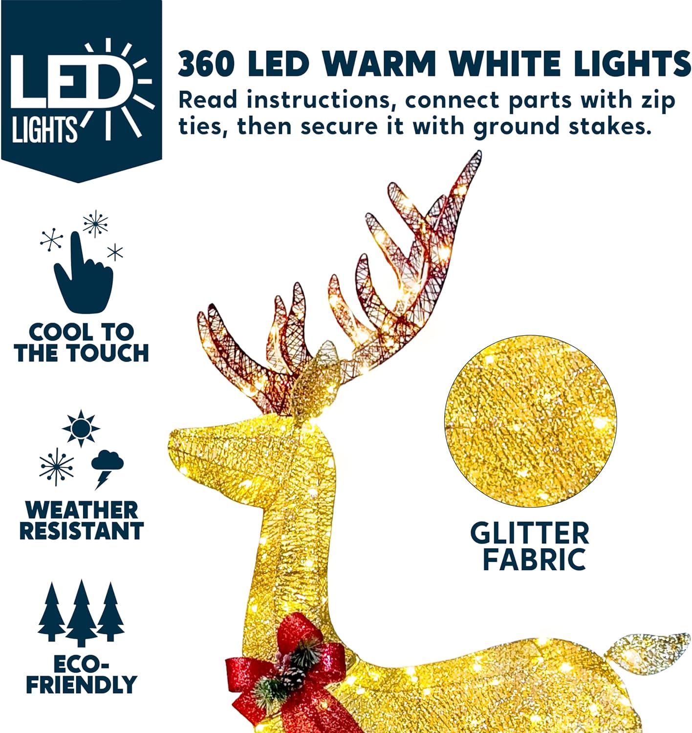 Joyfy 3 Pack Reindeer Christmas Outdoor Yard Light Decorations,360 LED Lights Deer Family for Christmas Outside Lawn Decor,Glod