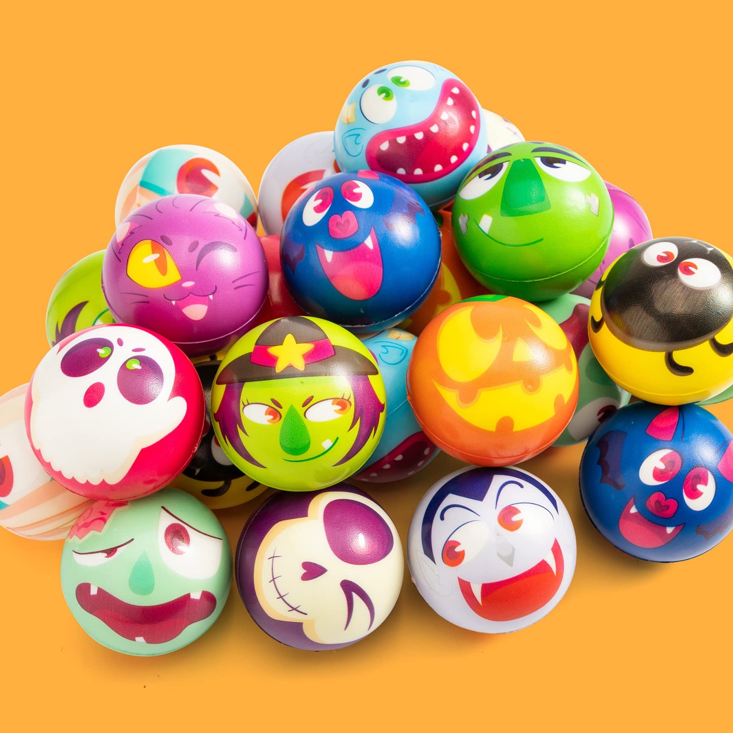 JOYIN 24 Pcs Halloween Stress Balls for Kids,Halloween Funny Stress Balls Fidget Toys Bulk,Halloween Squishy Toys,Halloween Party Favor