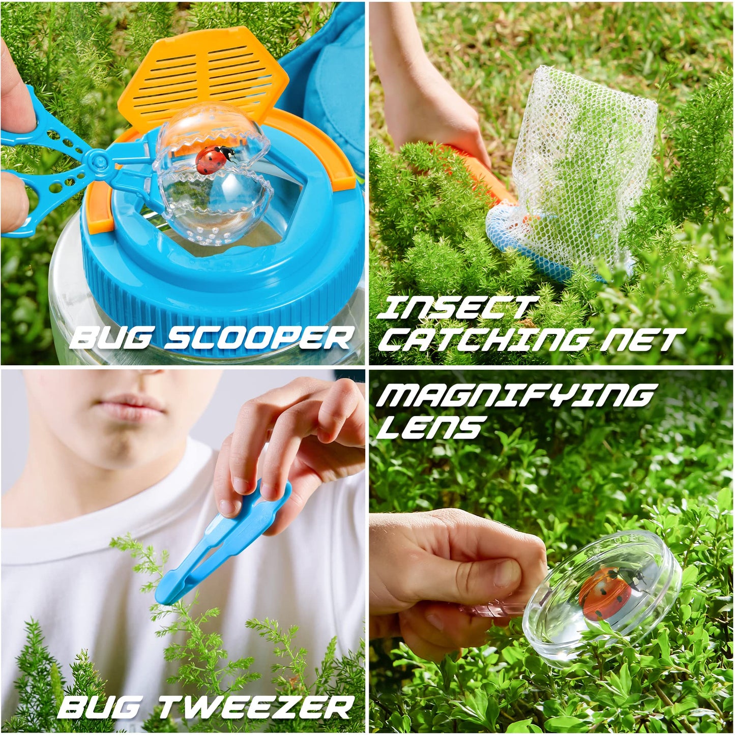SYNCFUN Bug Catcher Nature Exploration Set - Includes Habitat Bucket, Critter Box, Butterfly Net and Exploration Hat Bug Catching Kids 3+