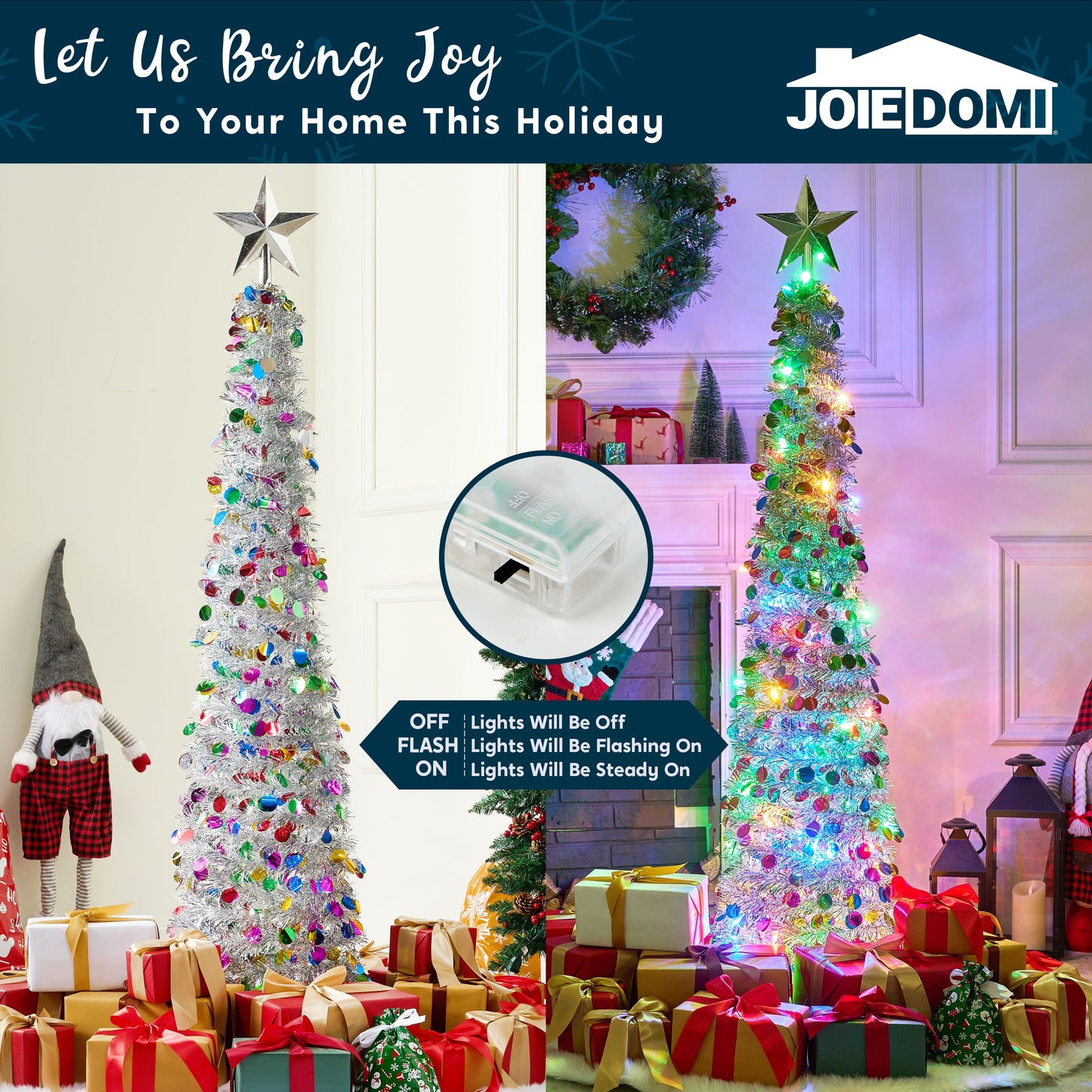 Joyfy 5ft Prelit Tinsel Collapsible Christmas Tree with 50 Multicolor LED lights(Green and White)