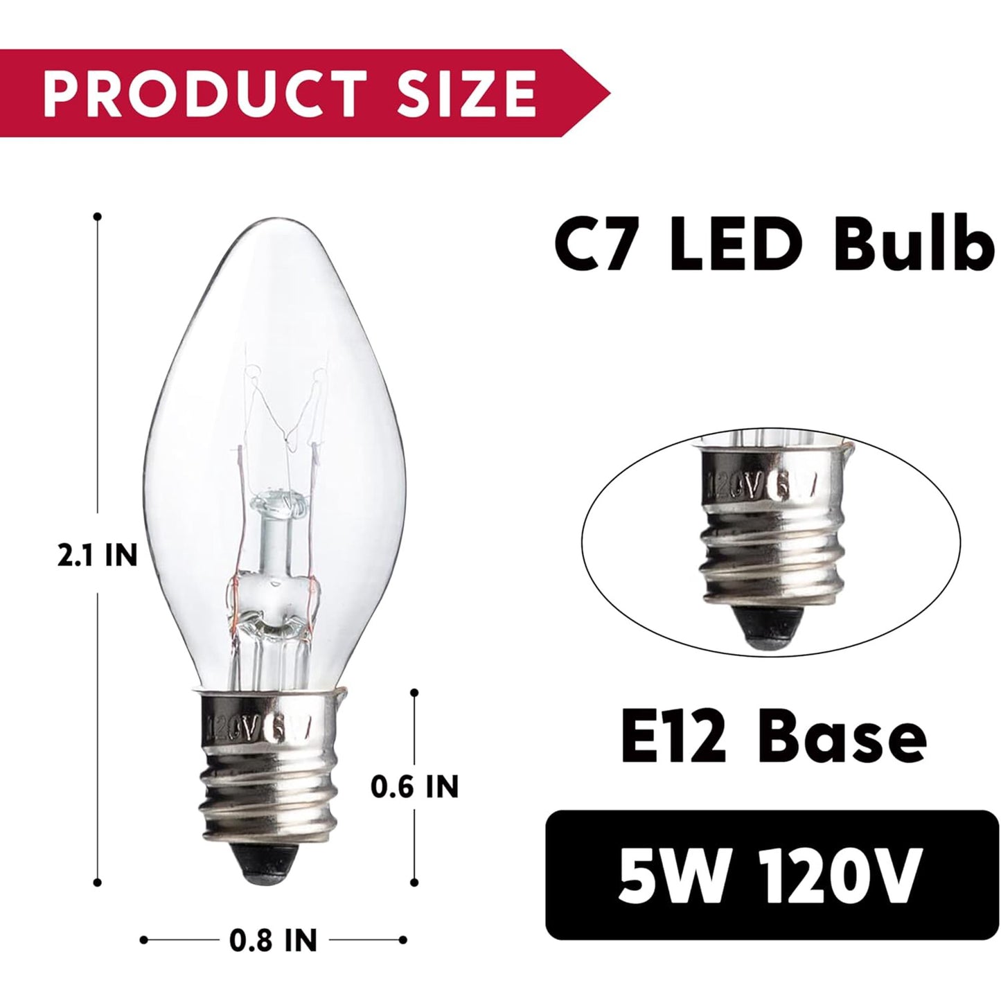Joyfy 25 Pack C7 LED Replacement Christmas Light Bulbs,Shatterproof LED Bulbs for Christmas Indoor Outdoor String Lights,E12 Candelabra Base,Holiday Bulbs,Warm White