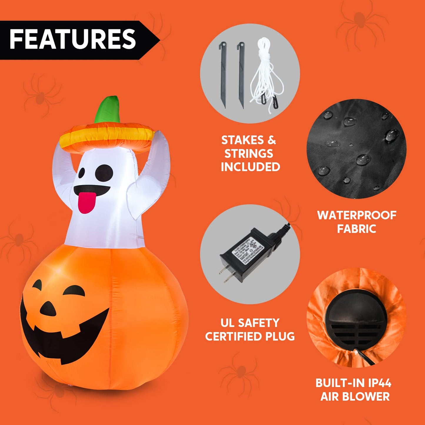 Syncfun 5 FT Halloween Inflatables Light up Pumpkin Ghosts Halloween Inflatables Outdoor Decorations,Blow up Halloween Yard Decorations
