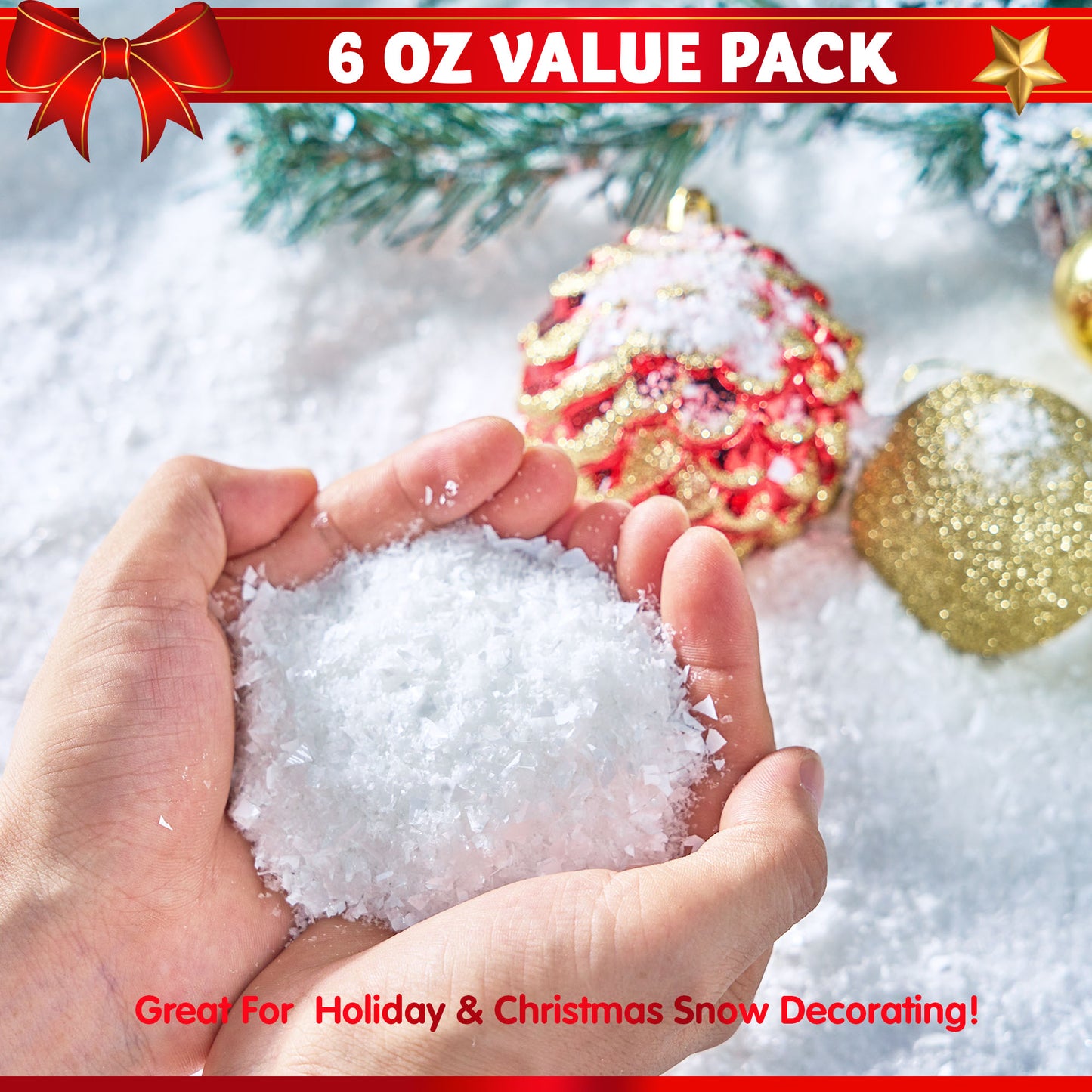 SYNCFUN 6 Oz Christmas Artificial Snow, Plastic Fake Snowball for Christmas Tree Decoration, Xmas Party Favors, Holiday Supplies, Winter Displays, Fake Snow Crafts, and Winter Decor