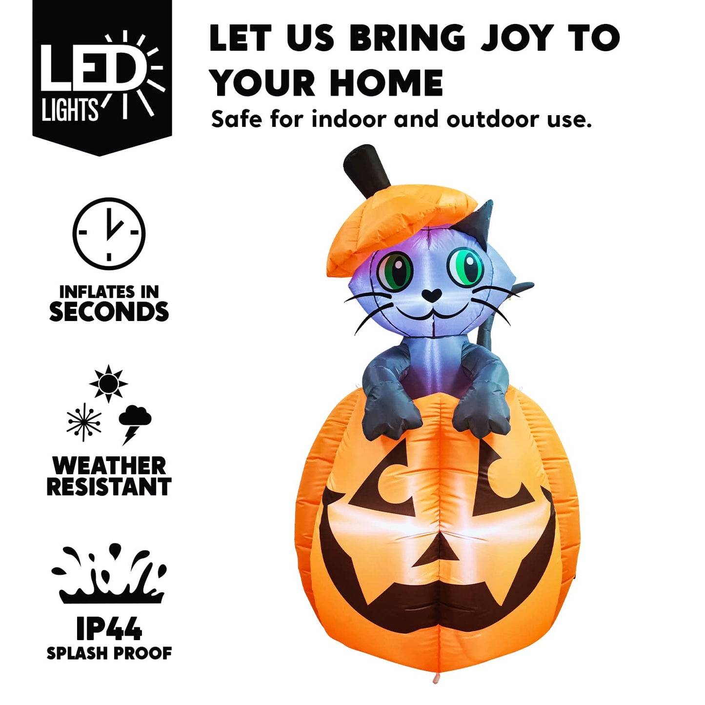 Syncfun 5 FT Halloween Inflatable Animated Kitty Cat On Pumpkin Halloween Decoration,Halloween Blow Up Yard Lawn Inflatables