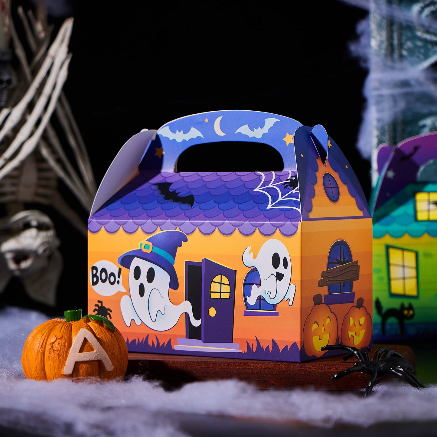 Joyfy 24 Pcs Halloween Treat Boxes,Cardboard Paper Halloween Candy Boxes with Carry Handles,Halloween Candy Boxes Party Favors,Cookies Goodie Bags