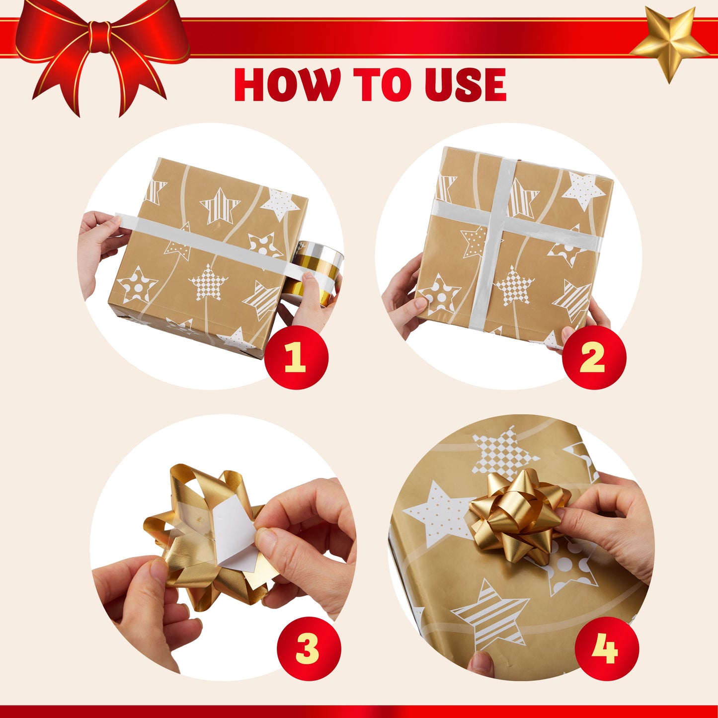 SYNCFUN 83 Pcs Christmas Gift Bows & Gift Ribbons, 75pcs 3" Christmas Self Adhesive Gift Bows (Gold, Silver, White) and 8 Rolls of Christmas Curling Ribbons for Baskets, Wine Bottles, Gift Wrapping