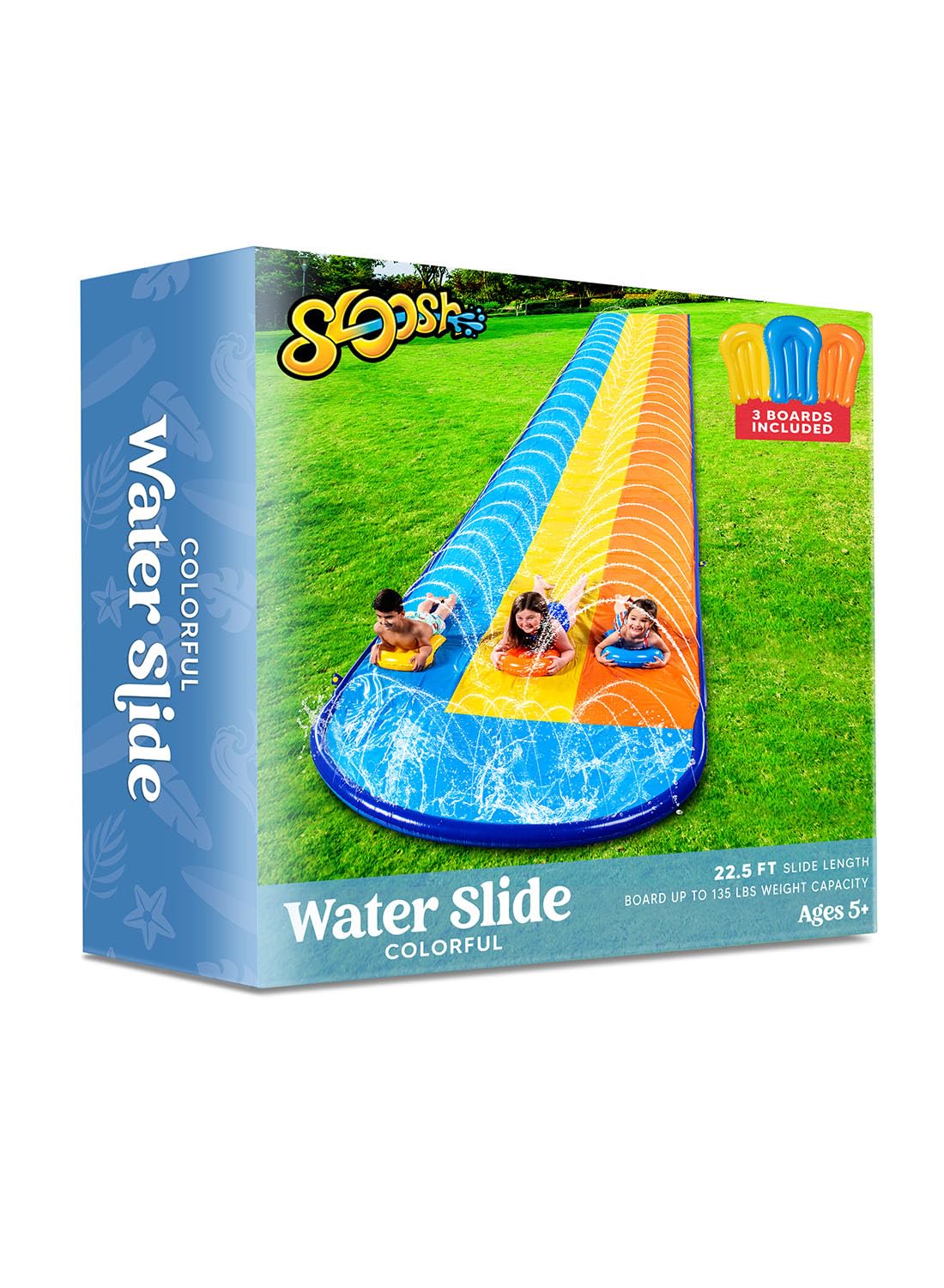 SYNCFUN 22.5ft Triple Water Slide and 3 Inflatable Boards, Backyard Summer Lawn Water Slides Waterslides and Sprinkler Water Toys for Kids Adults Outdoor Fun