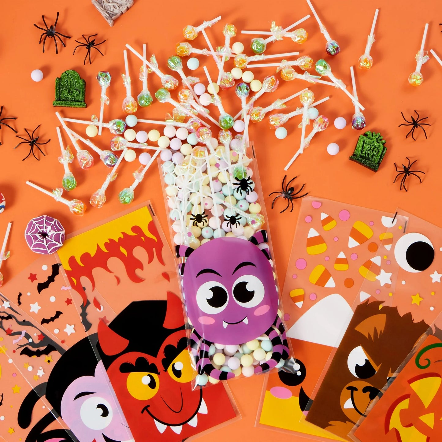 Joyfy 108 Pcs Halloween Treat Bags Cellophane Bags with Twist Ties,Goodie Bags for Snack Cookie Candy,Halloween Gift Trick or Treat Bags,Halloween Party Supplies