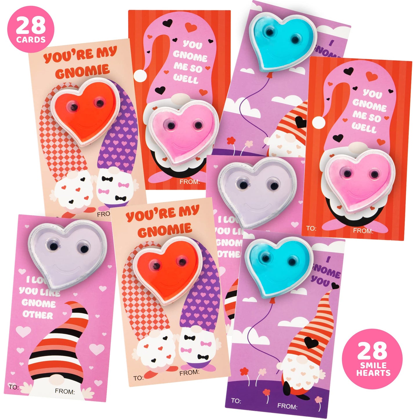 28 Packs Valentines Cards with Heart Shaped Slime for Kids, Stress Relief Fidget Toy Gifts Set for Boys Girls, Valentines School Classroom Exchange Card