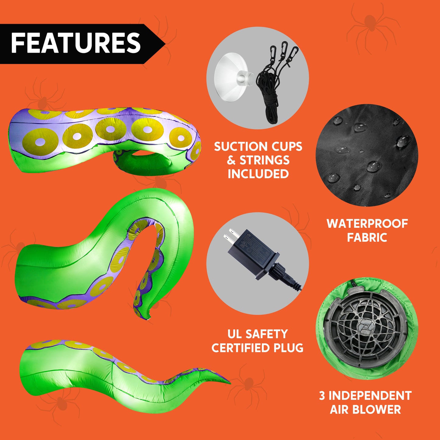 Syncfun 3 Pcs Halloween Inflatable Outdoor Giant Octopus Tentacle Broke Out from Window with Built-in LED Blow Up Inflatable for Window Decoration Yard Garden Lawn Decor