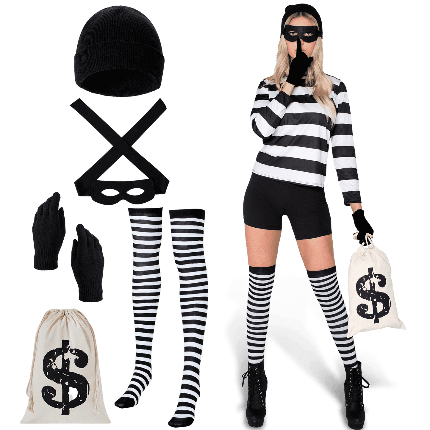 Joyfy Adult Women Robber Costume, Bank Robber Costume Woman for Halloween Costume