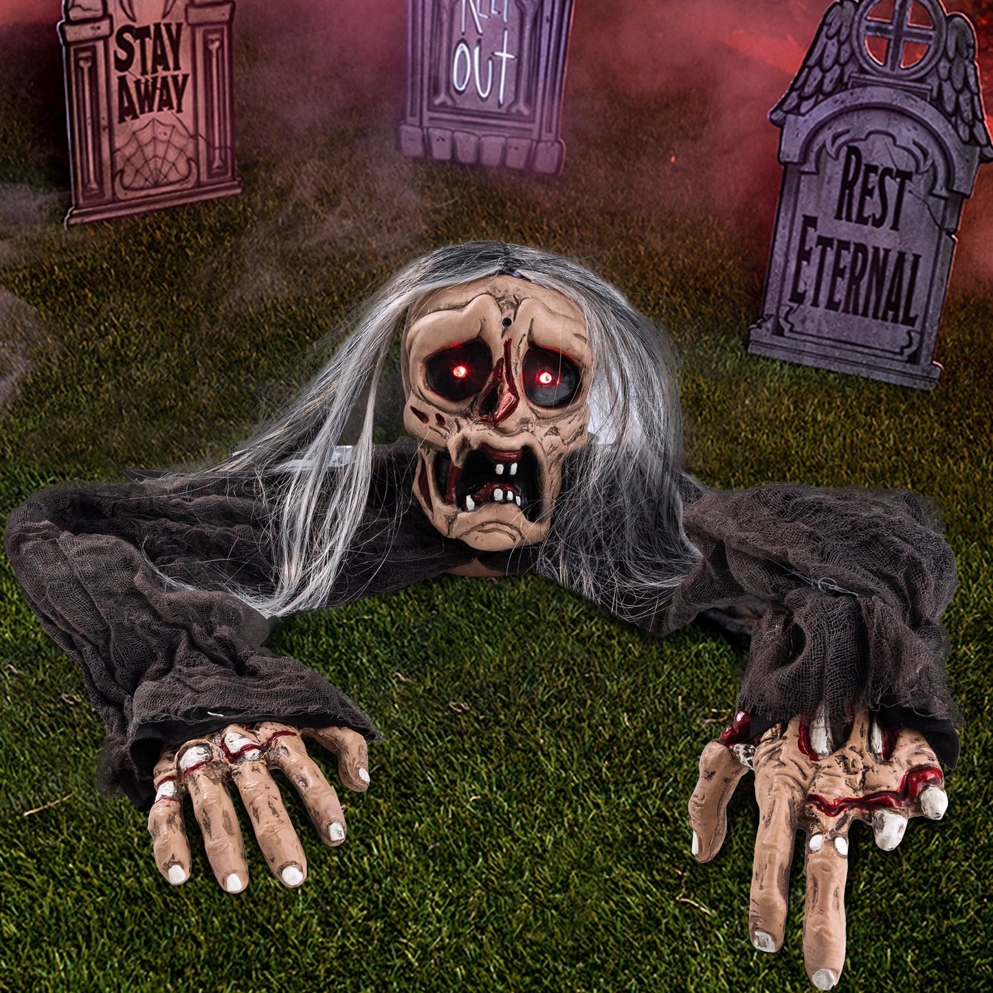 Joyfy Halloween Groundbreaker Halloween Decorations Zombie with Creepy Sound and Flashing Eyes,Outdoor Scary Halloween Yard Decorations,Haunted House Decorations