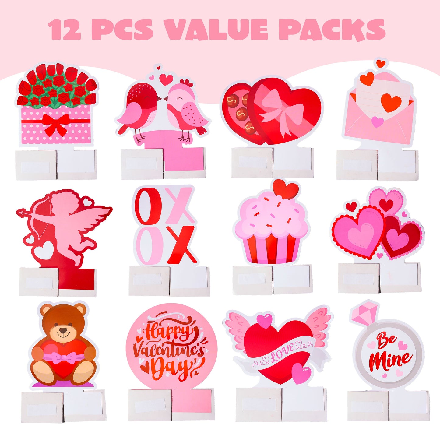 12 Pcs Valentine Honeycomb Centerpieces for Table Decorations, with Red Pink Heart Bear Centerpieces Decor for Kids Birthday Valentine Day Party Supplies