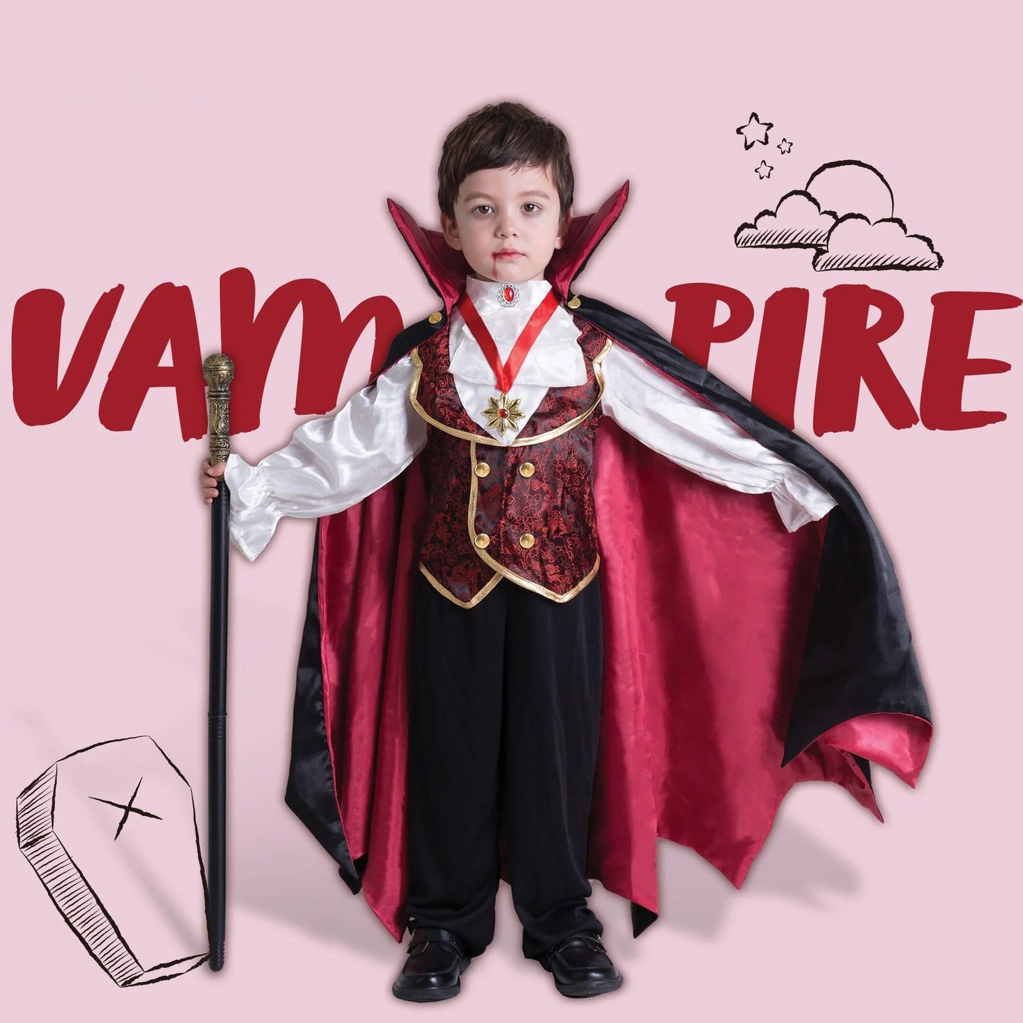 SYNCFUN Gothic Vampire Costume Kids,Toddler Vampire Costume Halloween Vampire Costume,vampire costume for boys,Halloween Party Dress Up (5–7yrs)