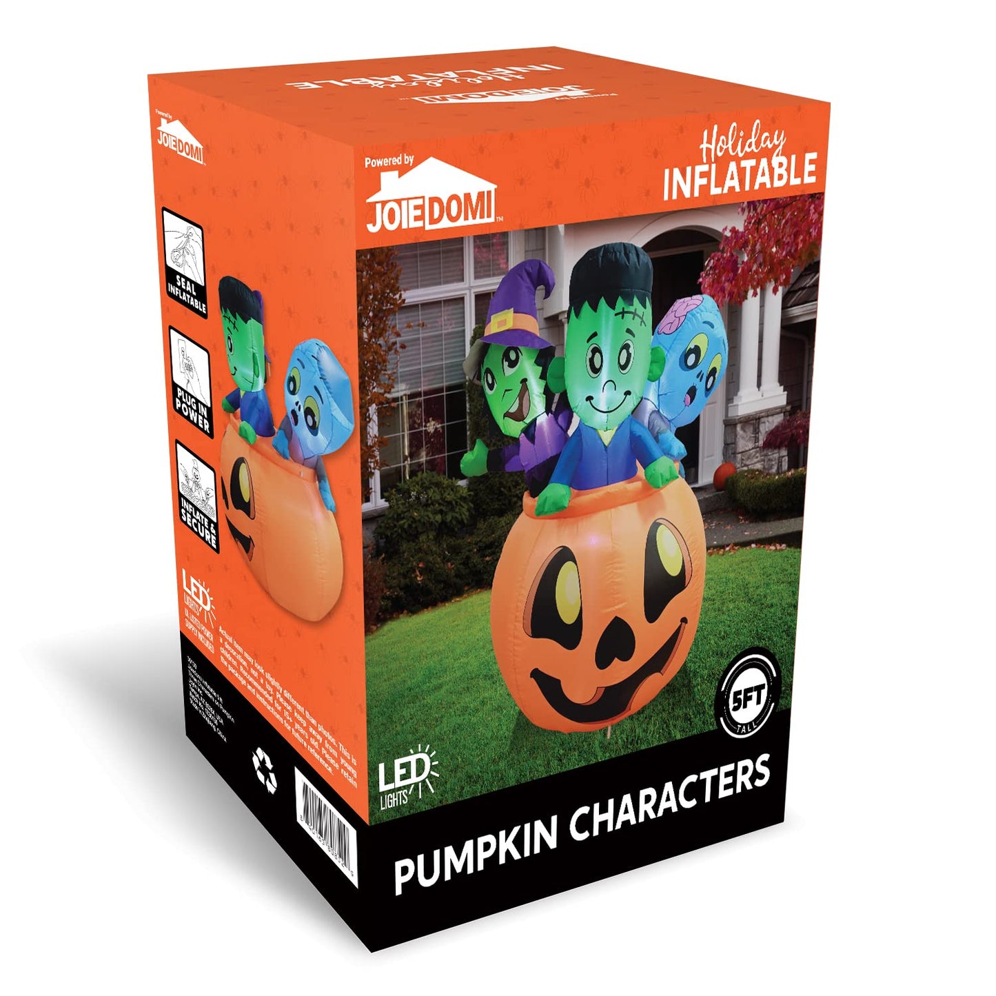 Syncfun 5 FT Halloween Inflatable Characters on Pumpkin Inflatable with Build-in LEDs Blow Up Halloween Outdoor Decorations Yard Inflatables Decoration